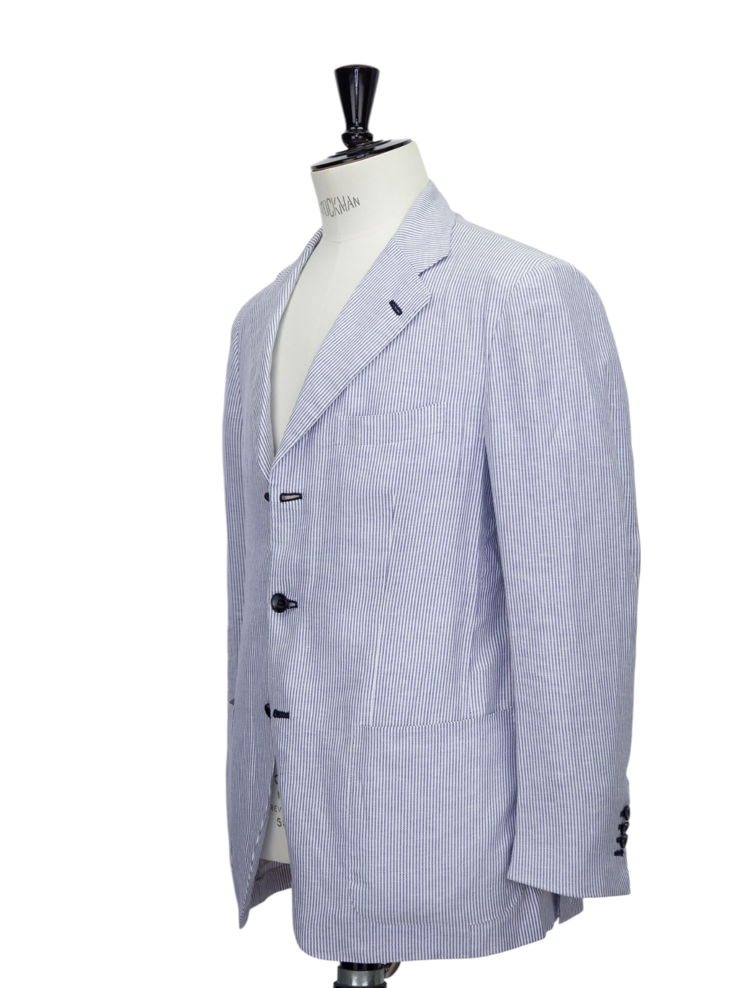 Kiton Light Blue Linen & Cotton Pinstripe Unconstructed Jacket