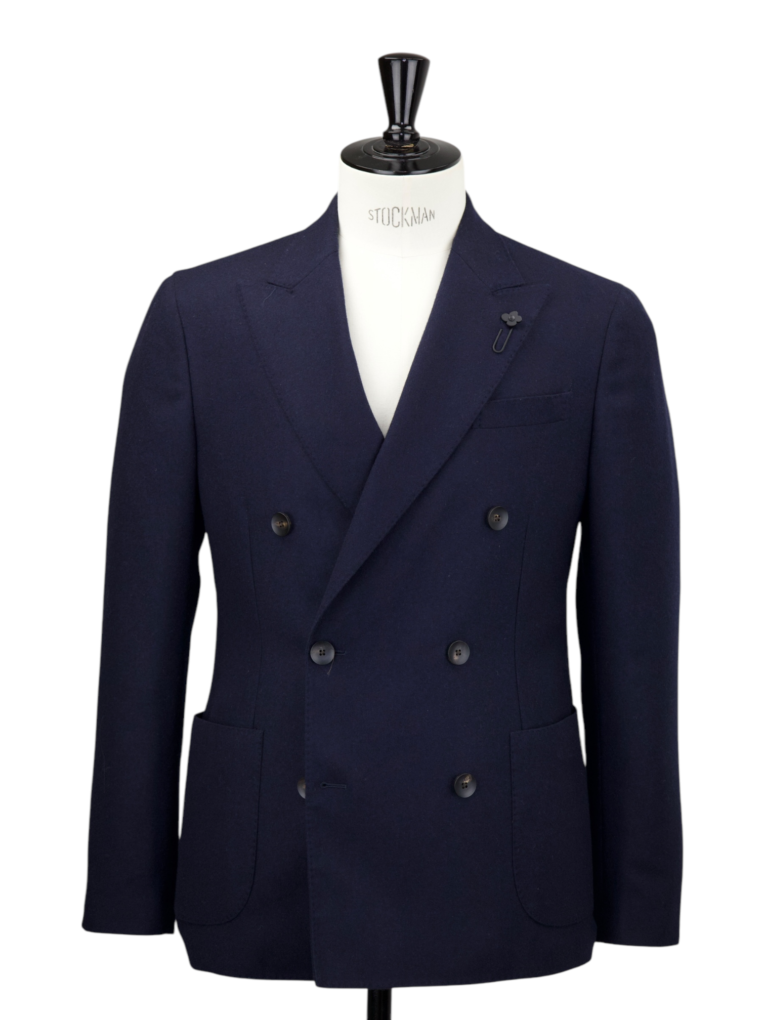 Lardini Navy Double Breasted Wool & Cashmere Flannel Jacket