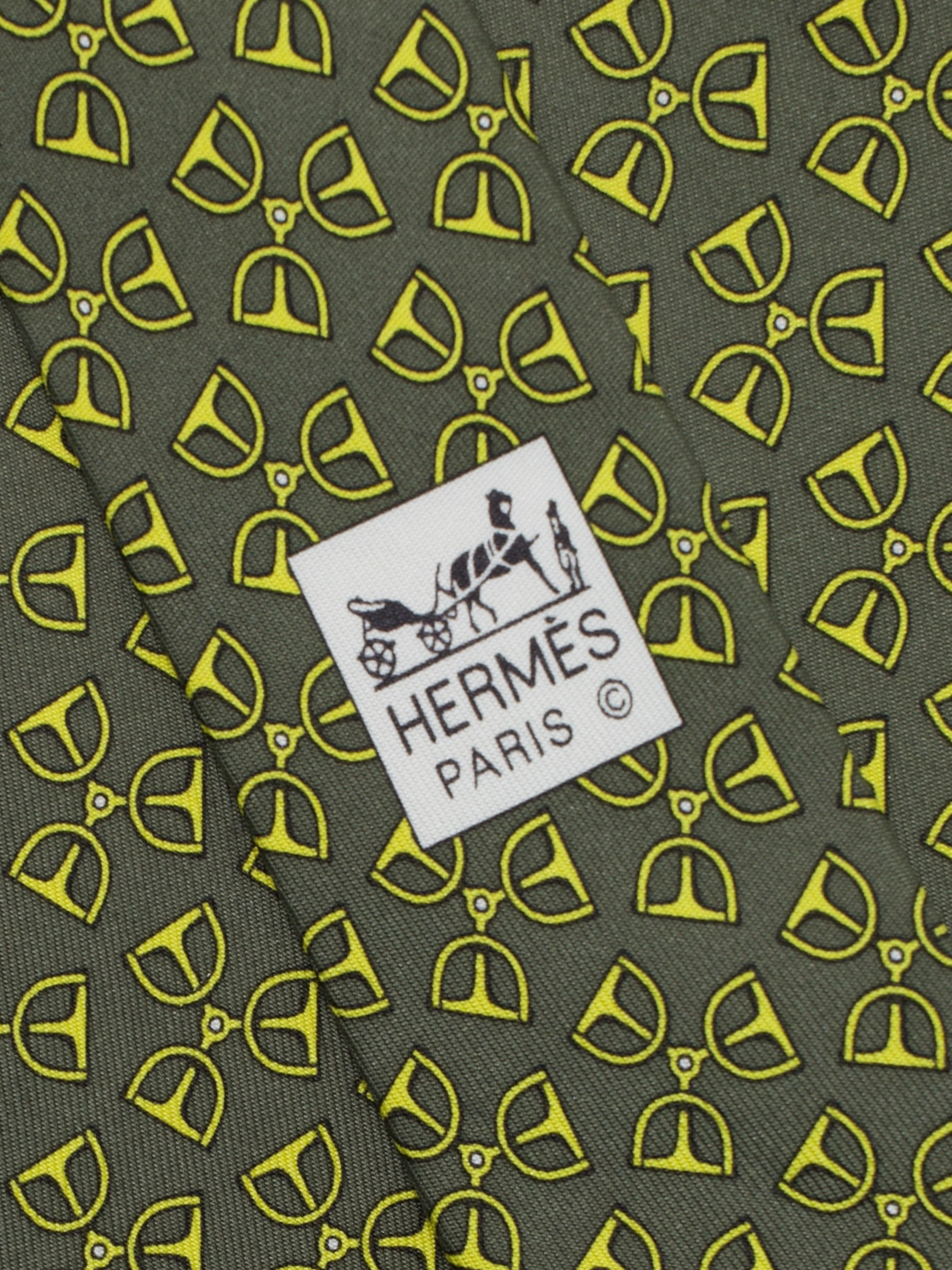 Hermès Olive Green & Yellow Silk Chain-Motif Tie