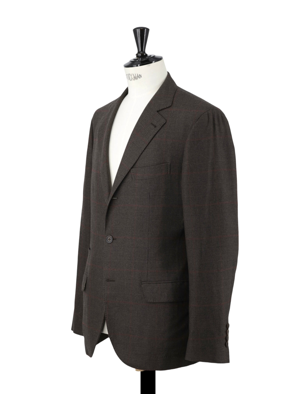 Brunello Cucinelli Dark Brown & Burgundy Wool & Cashmere Glenplaid Jacket