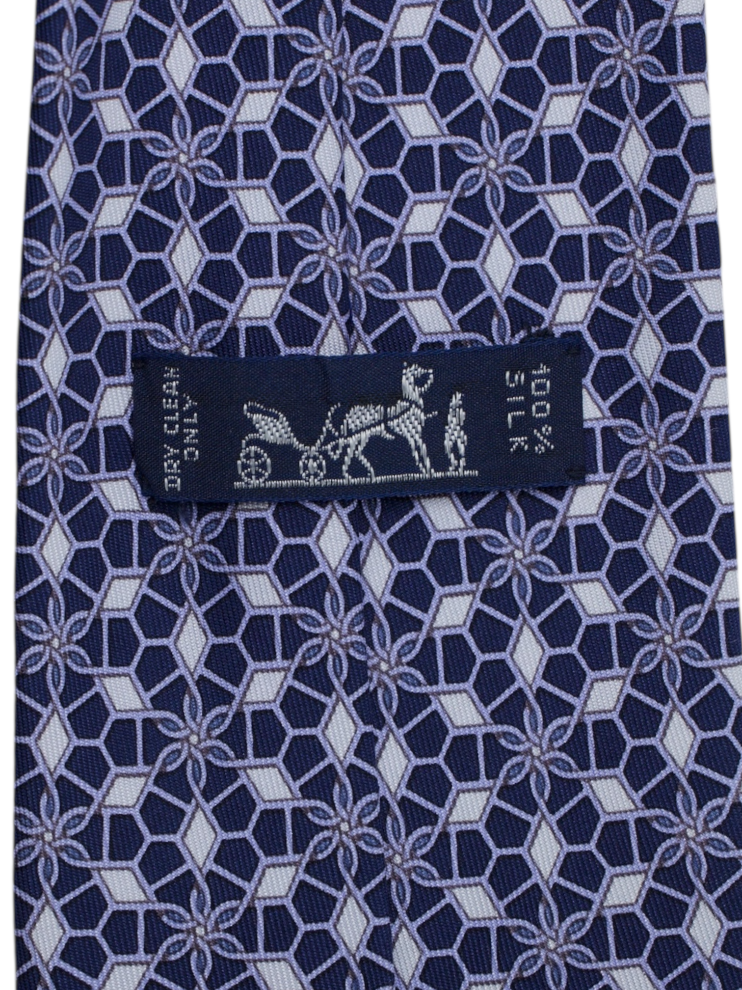 Hermès Dark Blue Silk Geometric Star Pattern Tie