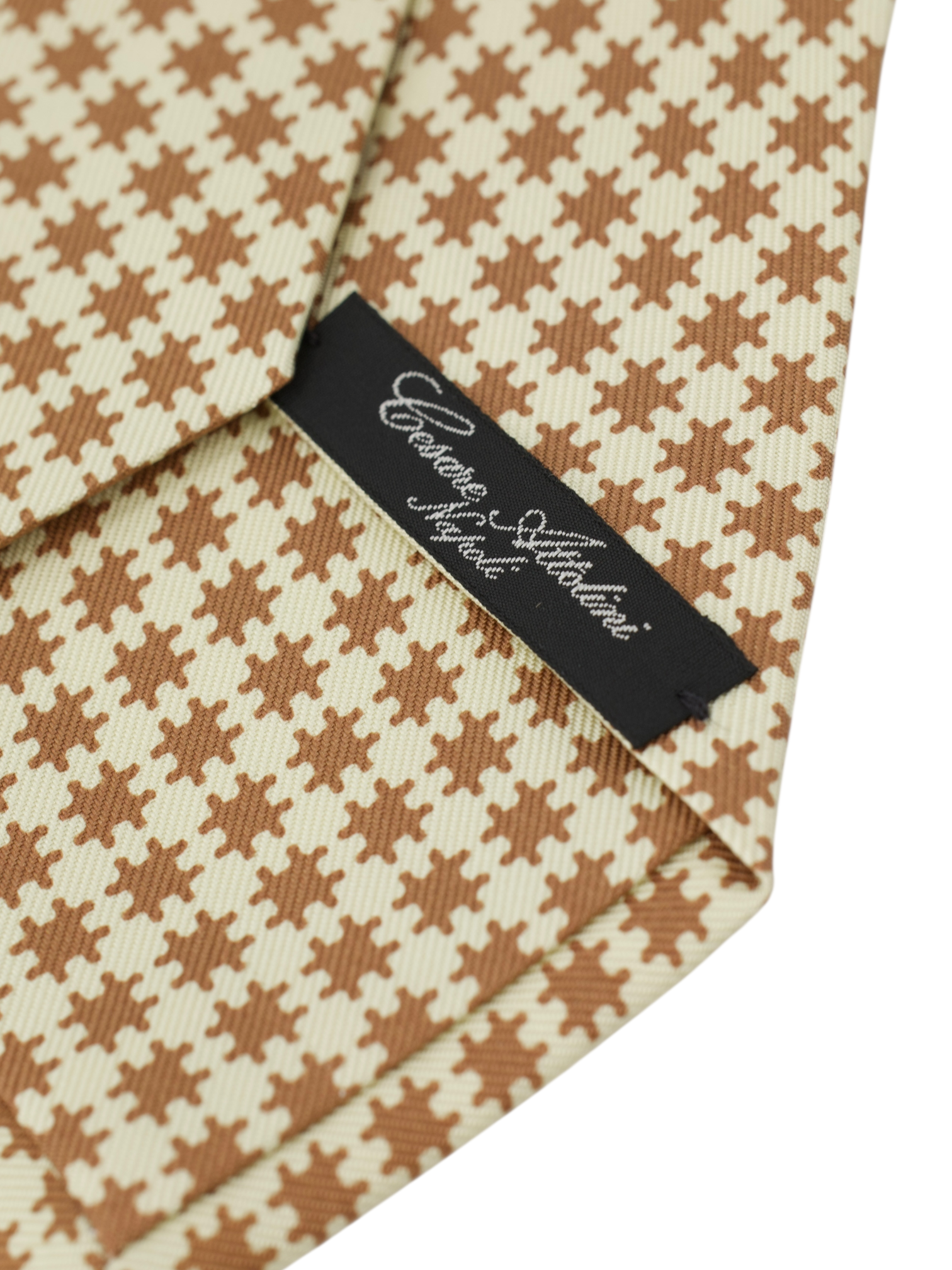 Cesare Attolini 5-Fold Light Brown Silk Geometric Pattern Tie