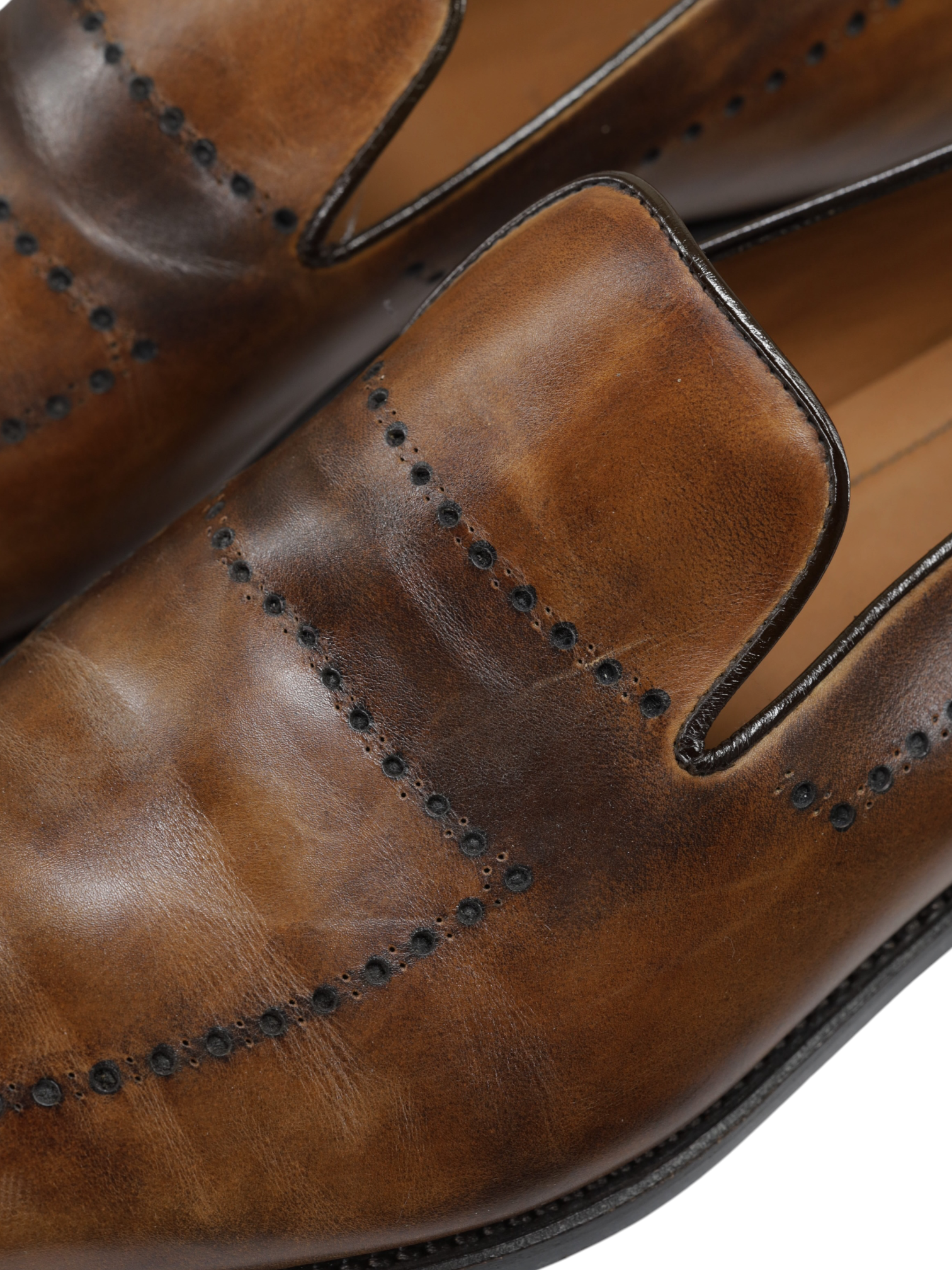 Bontoni Brown Calfleather Perforated-Detail Strap Loafer