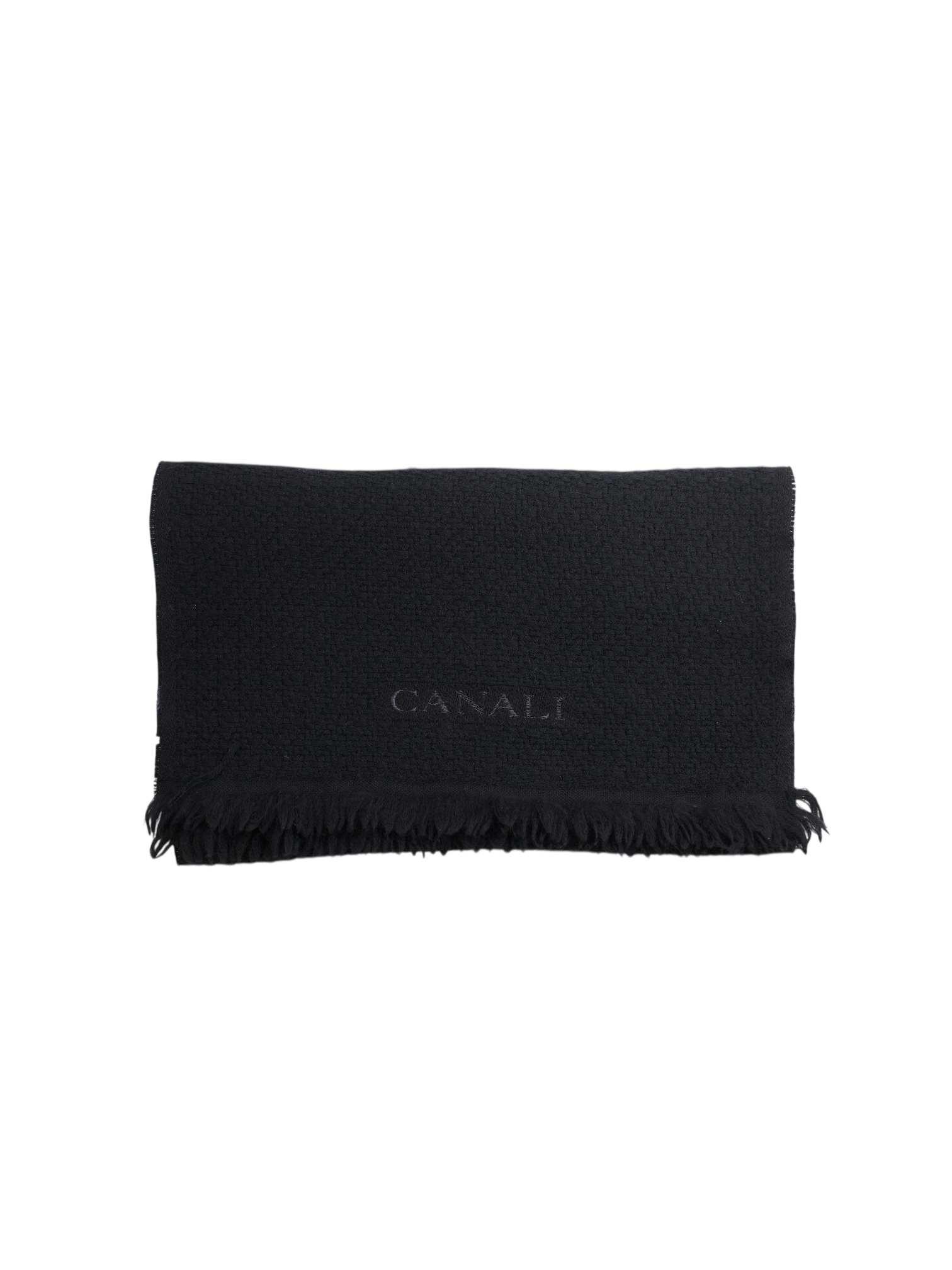 Canali Black Pure Wool Jacquard Weave Scarf