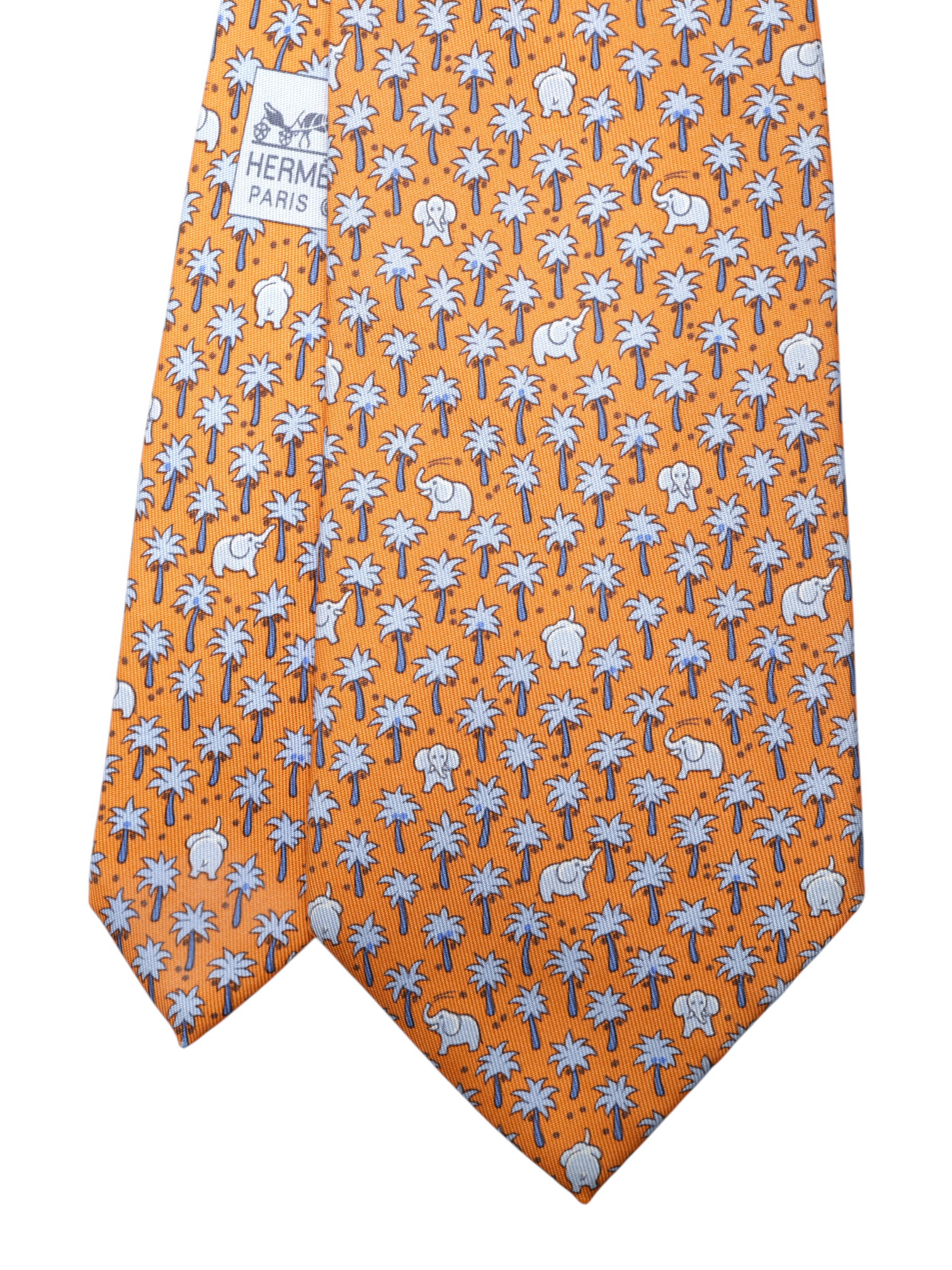 Hermès Orange & Steel Blue Elephants-Pattern Tie