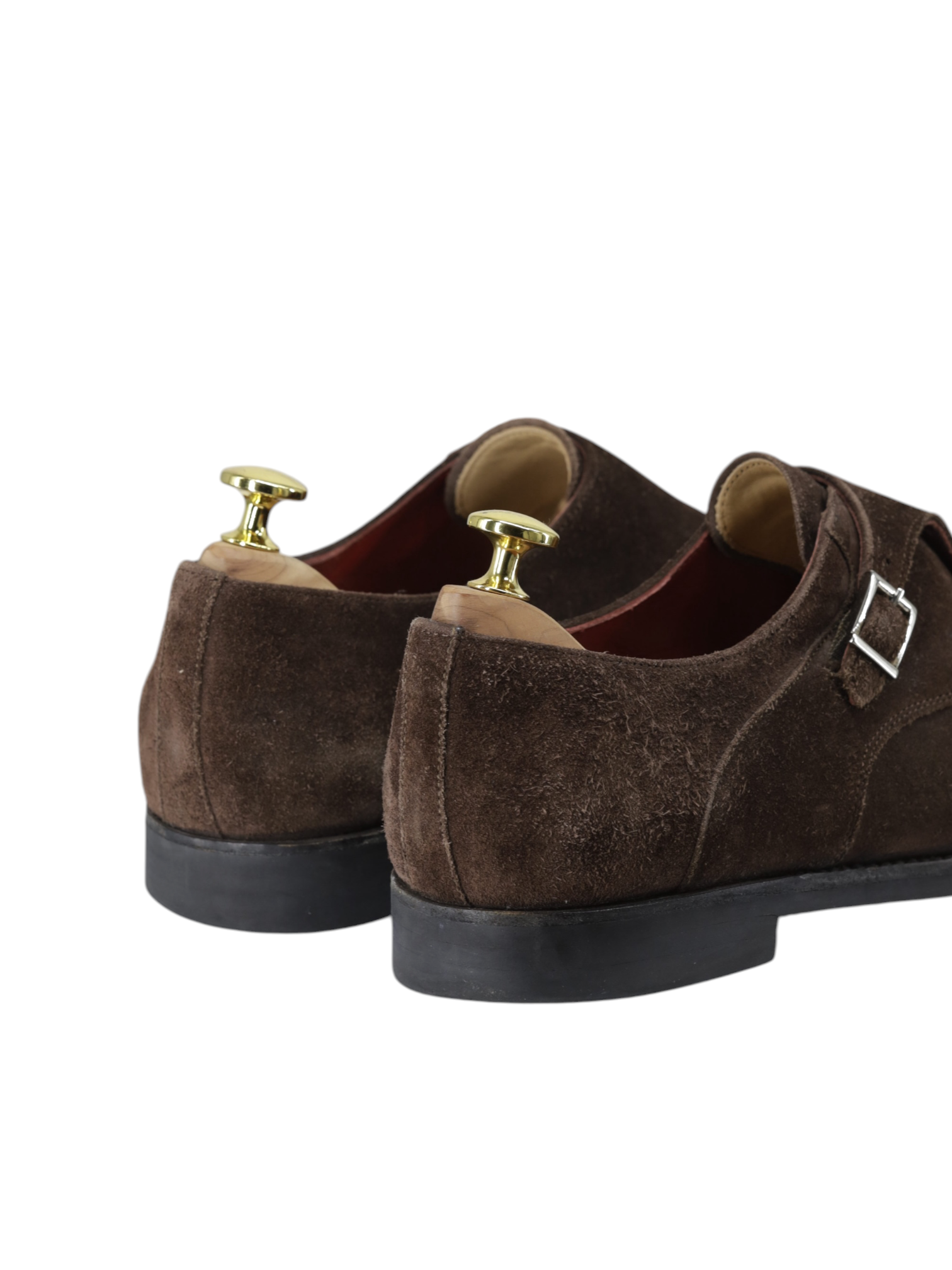 Santoni Dark Brown Suede City-Sole Double Monk + Belt