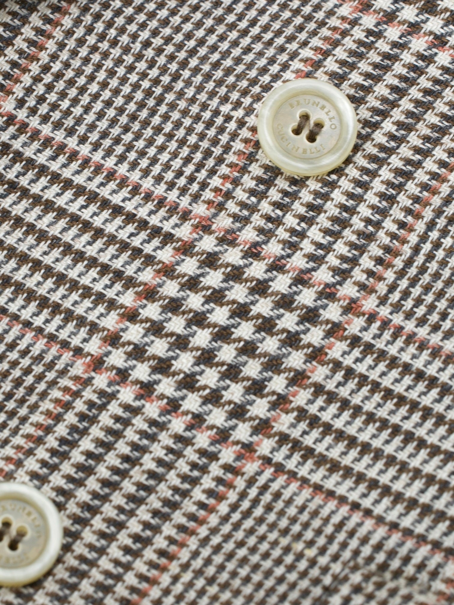 Brunello Cucinelli Brown Linen, Wool & Silk Double-Breasted Glenplaid