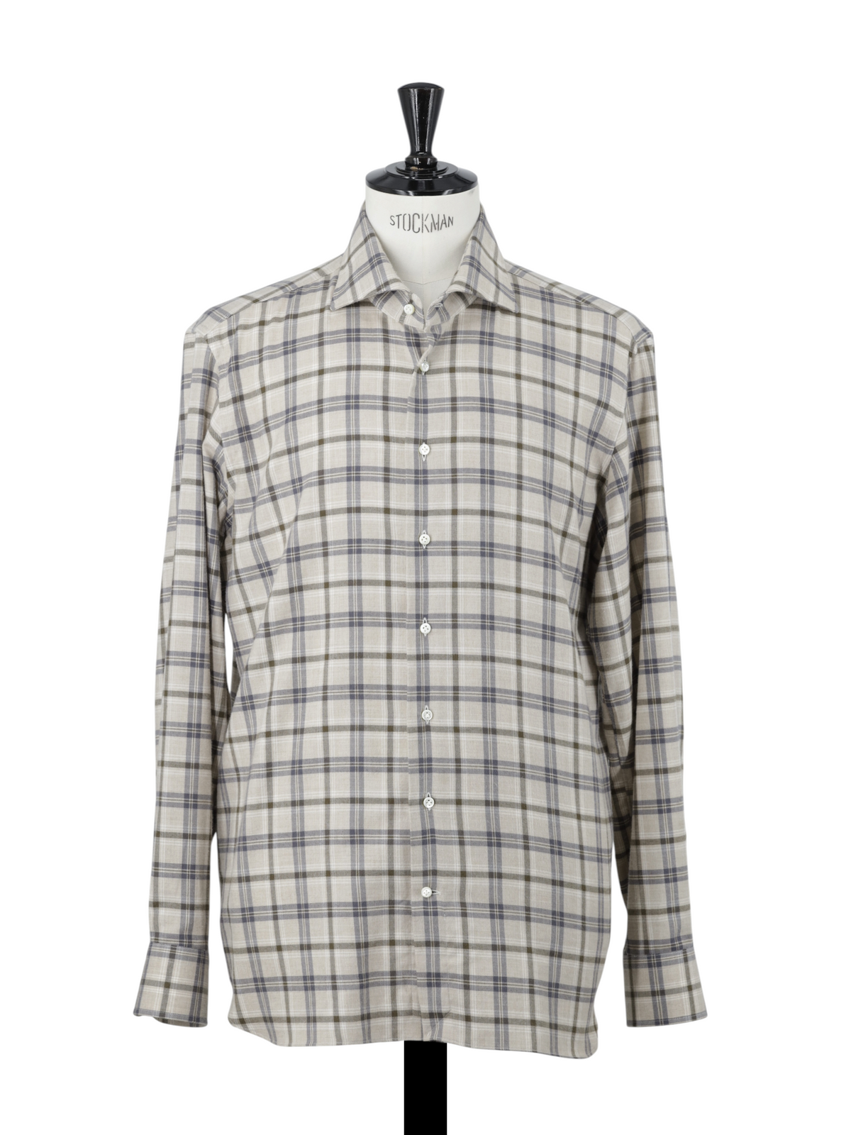 Emanuele Maffeis Light Brown & Blue Cotton Flannel Madras Shirt