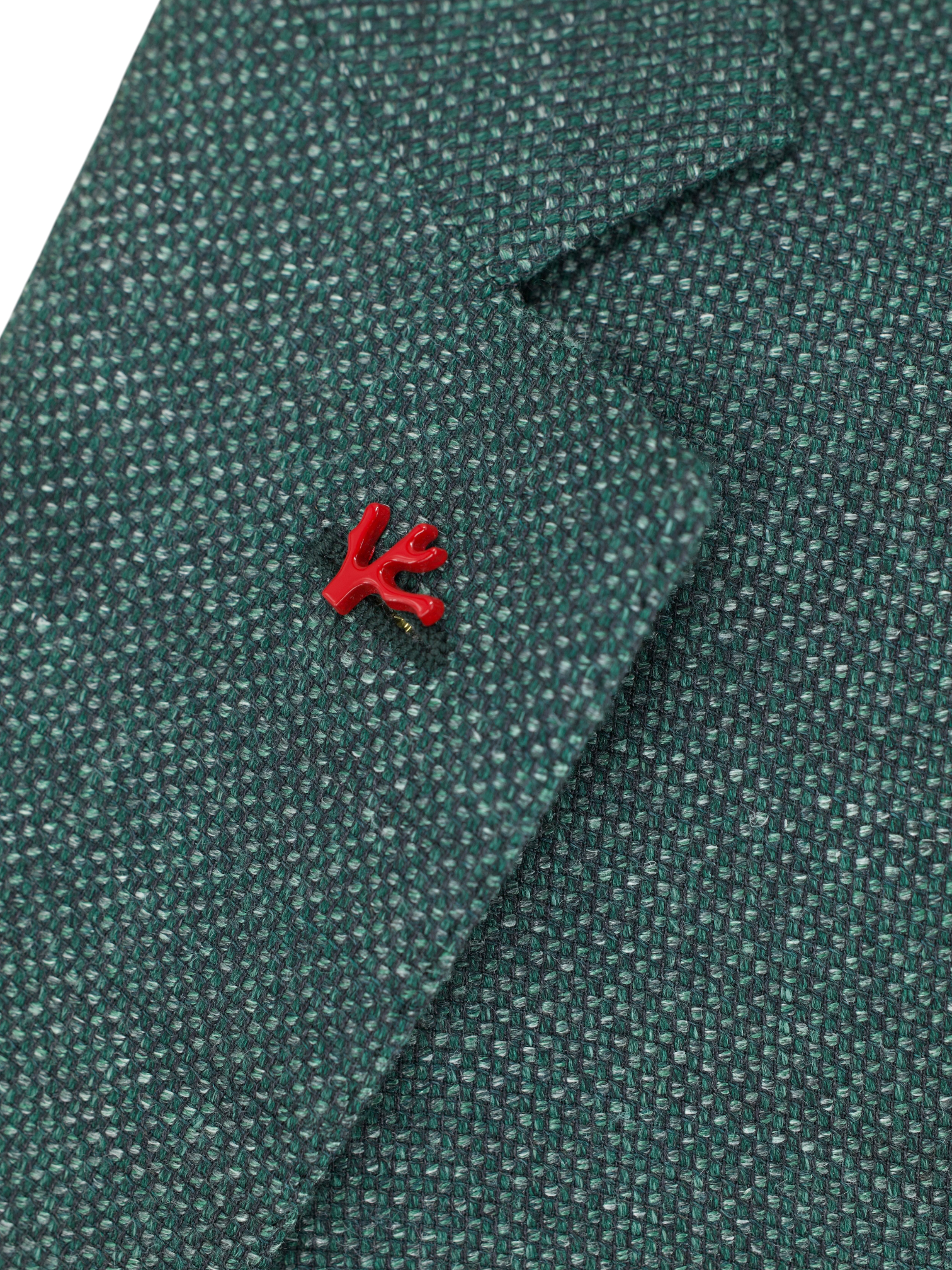 Isaia Verdigris Green Wool, Silk & Linen Basket-Weave Jacket