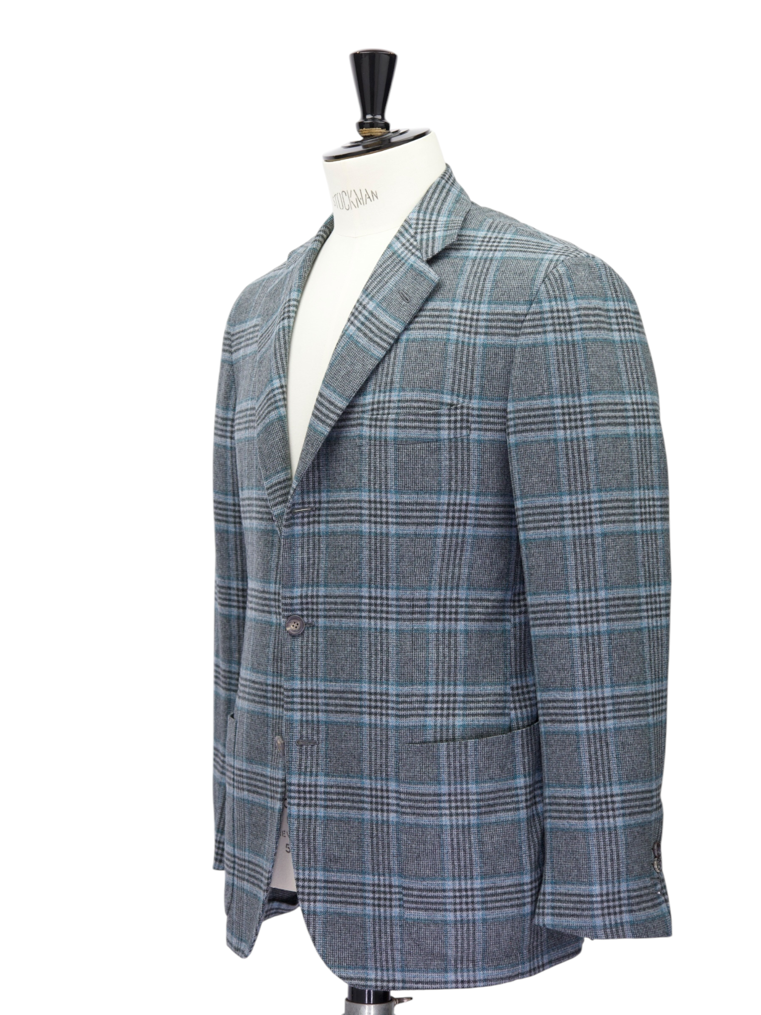 Kiton Grey & Turquoise Cashmere, Vicuna & Silk Glenplaid Jacket