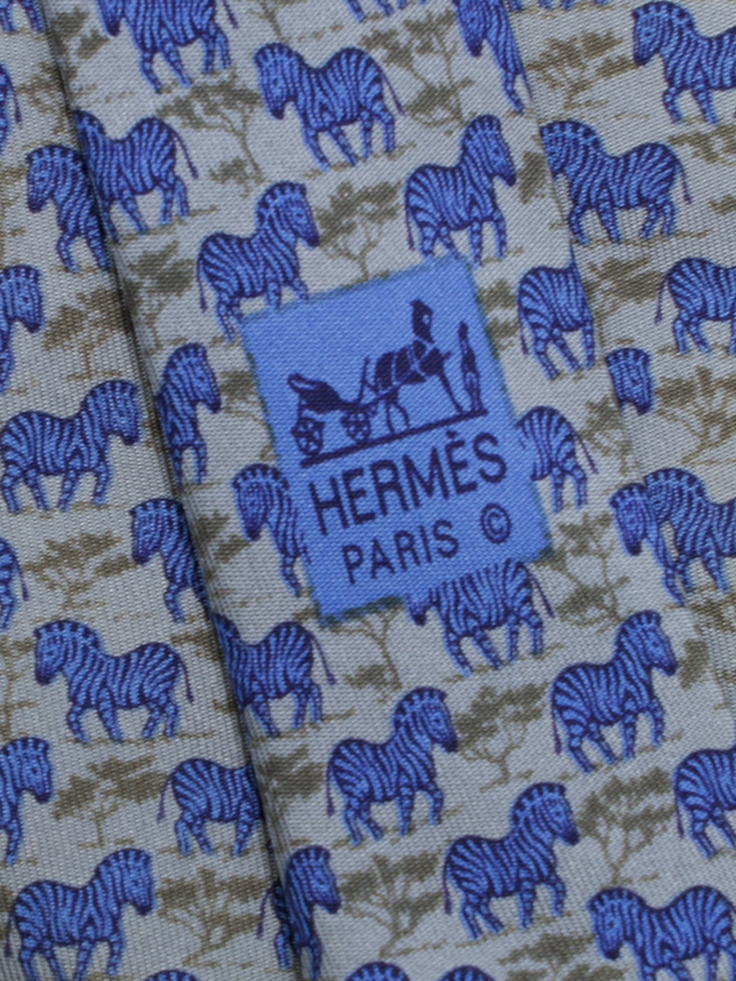 Hermès Grey & Blue Silk Zebra Pattern Tie