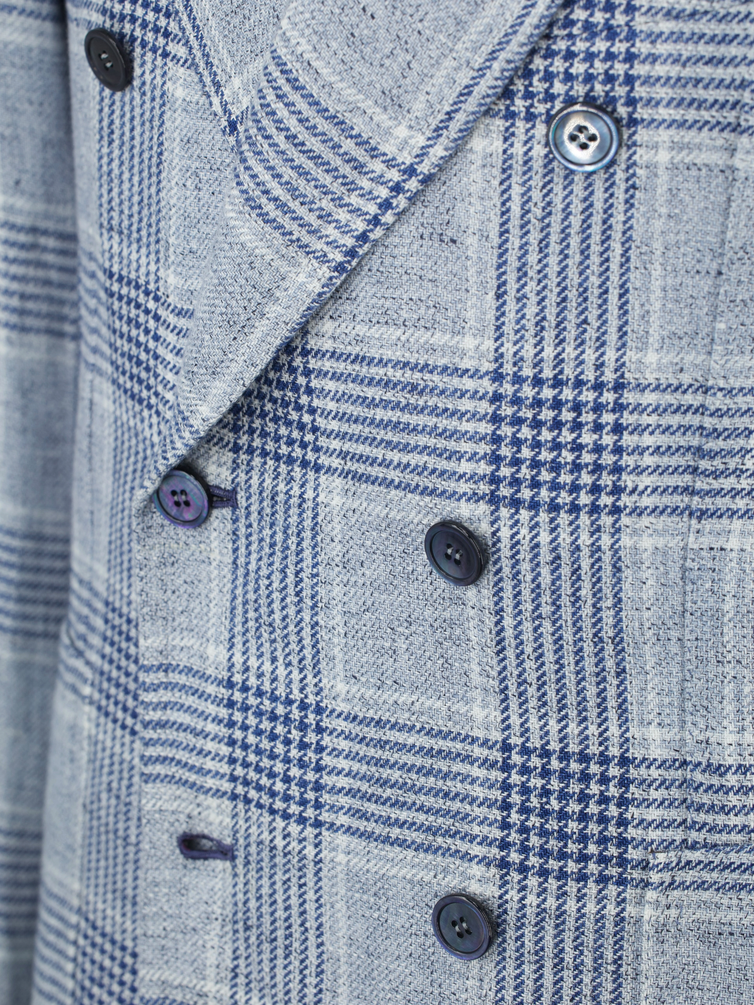 Orazio Luciano Steel & Denim Blue Double-Breasted Linen Glenplaid Jacket