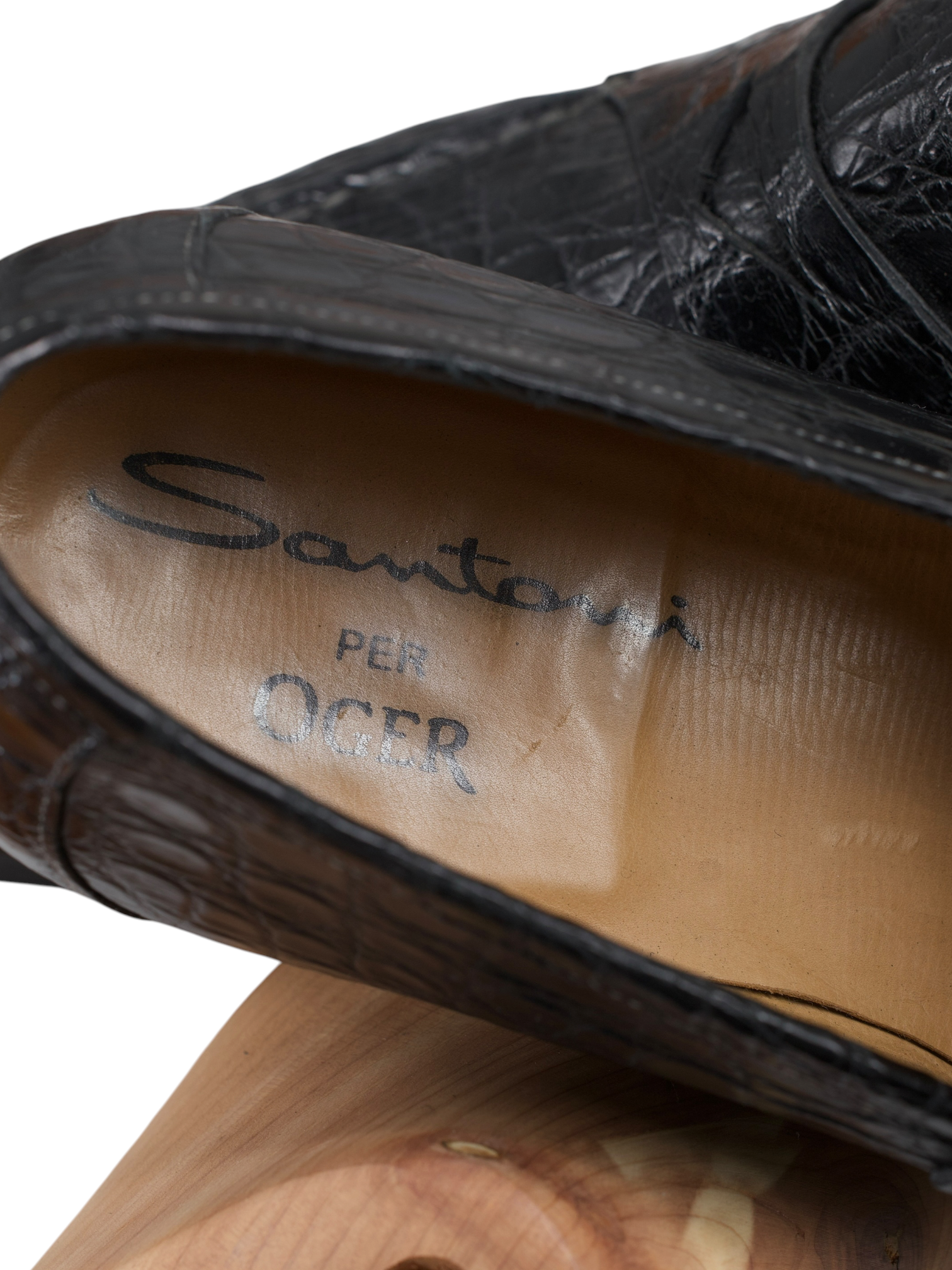 Santoni Black Venezuelan Caiman Crocodilus Penny Loafer + Belt