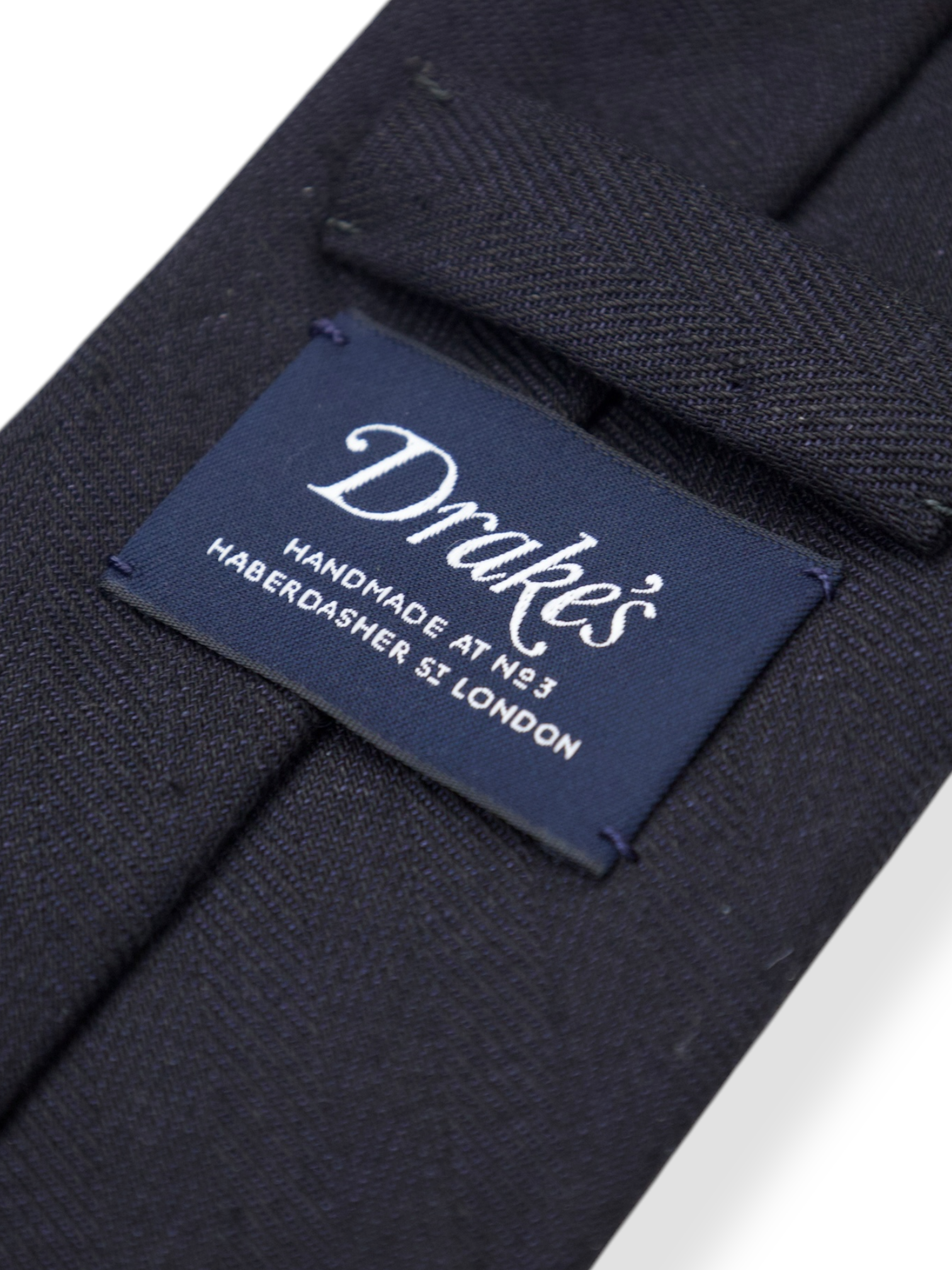 Drake's Black Linen Herringbone Hand-Rolled Tie