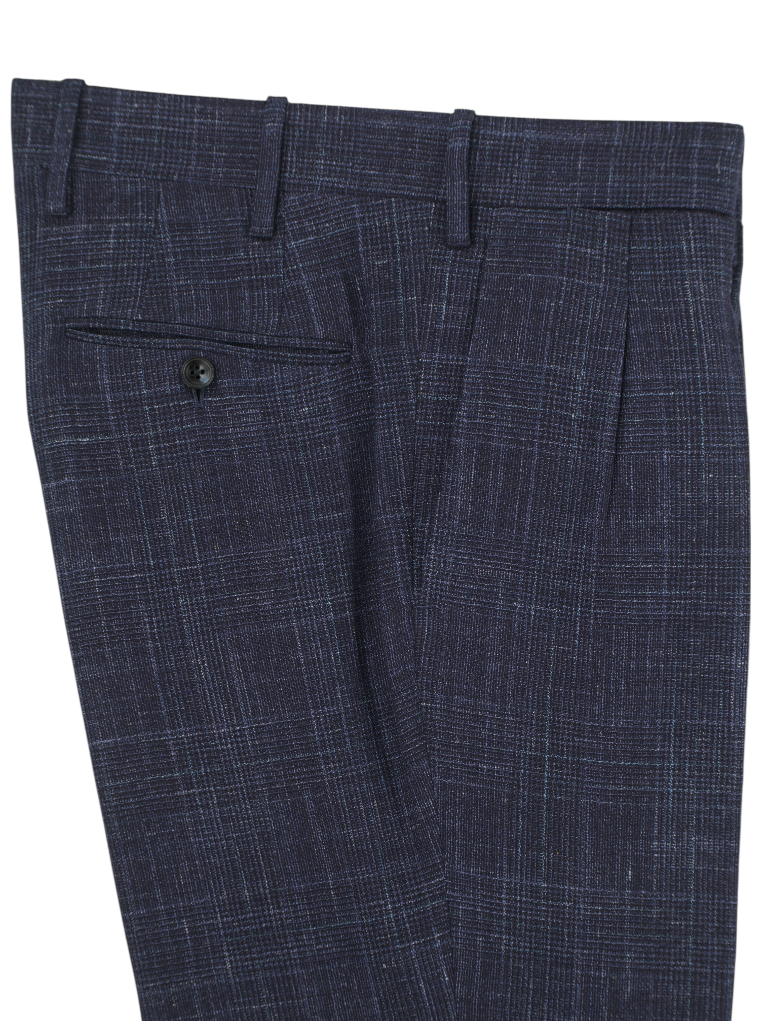 Kiton Dark Blue Cashmere, Wool, Silk & Linen Double Breasted Glenplaid Suit