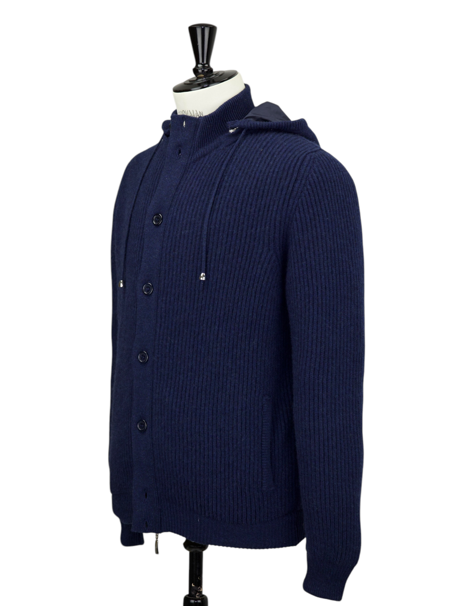 Doriani Cashmere Navy Rib-Knitted Cashmere Hooded Sweater