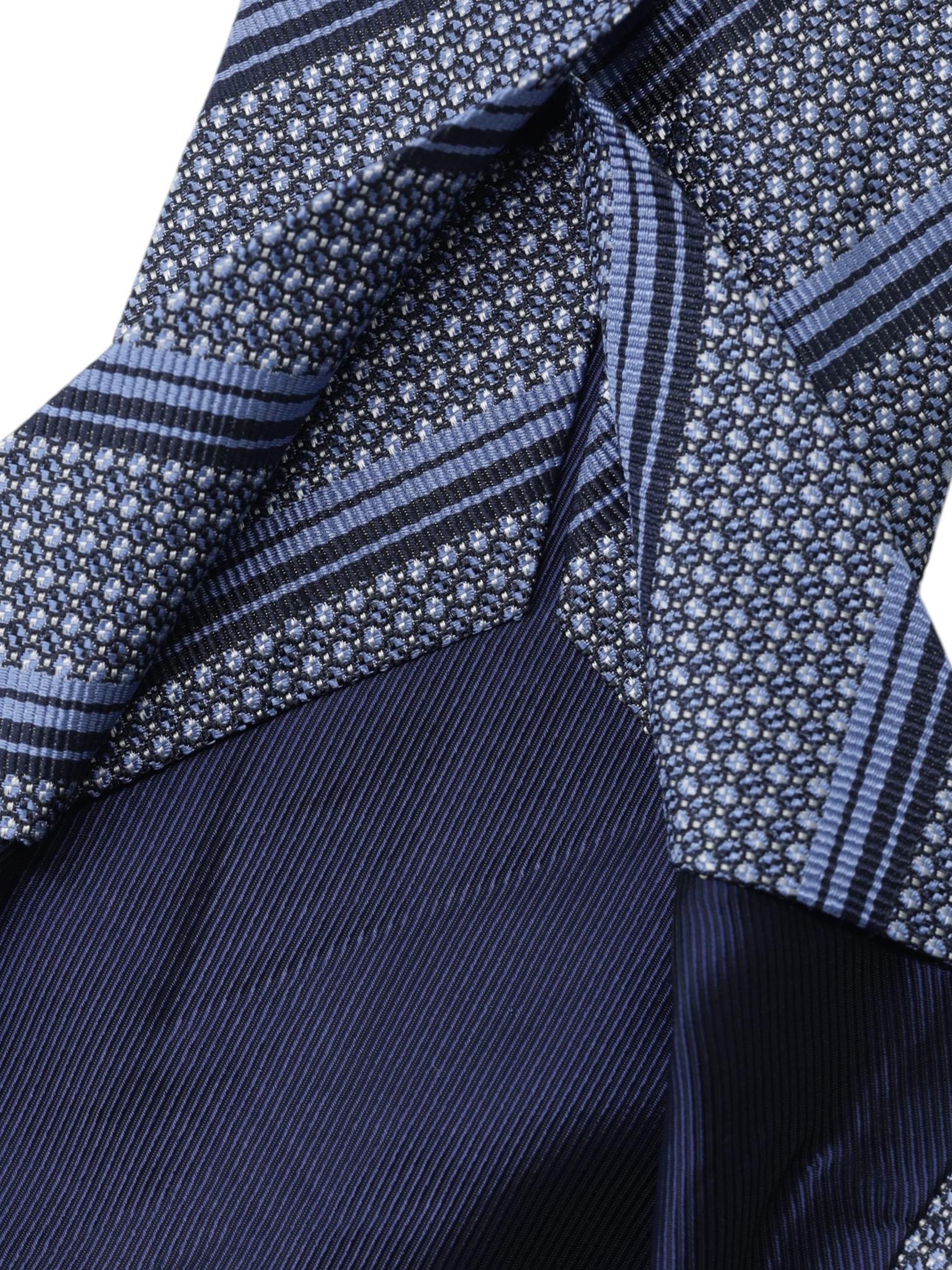 Kiton 5-Fold Steel Blue Silk Stripe & Micro-Pattern Tie