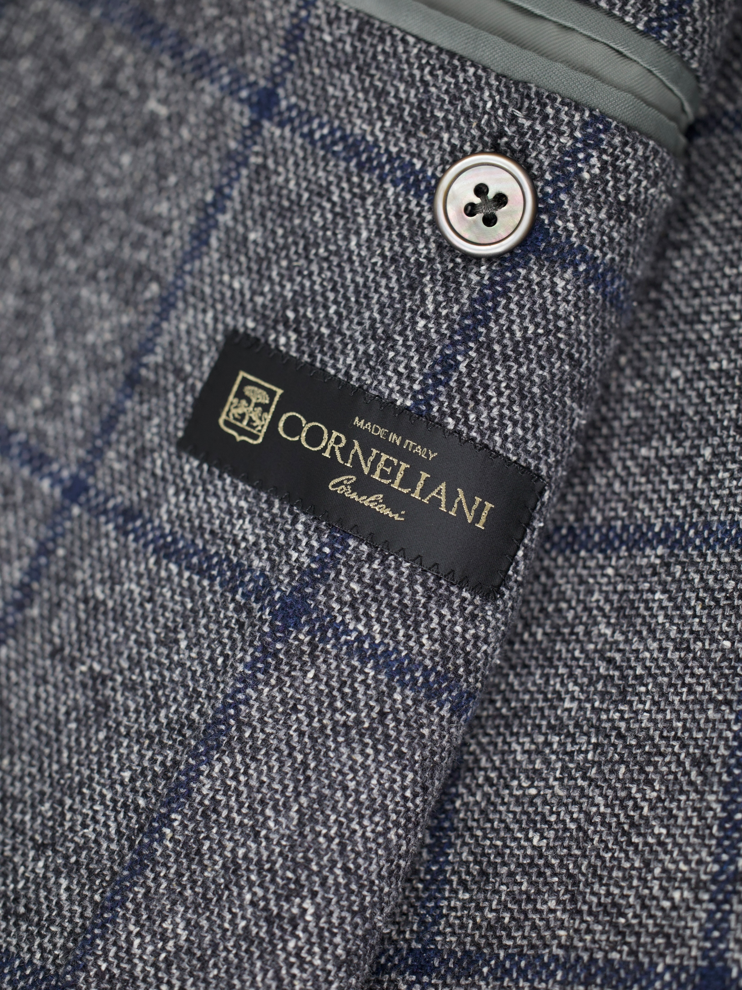 Corneliani Grey Silk, Wool & Cashmere Windowpane Jacket
