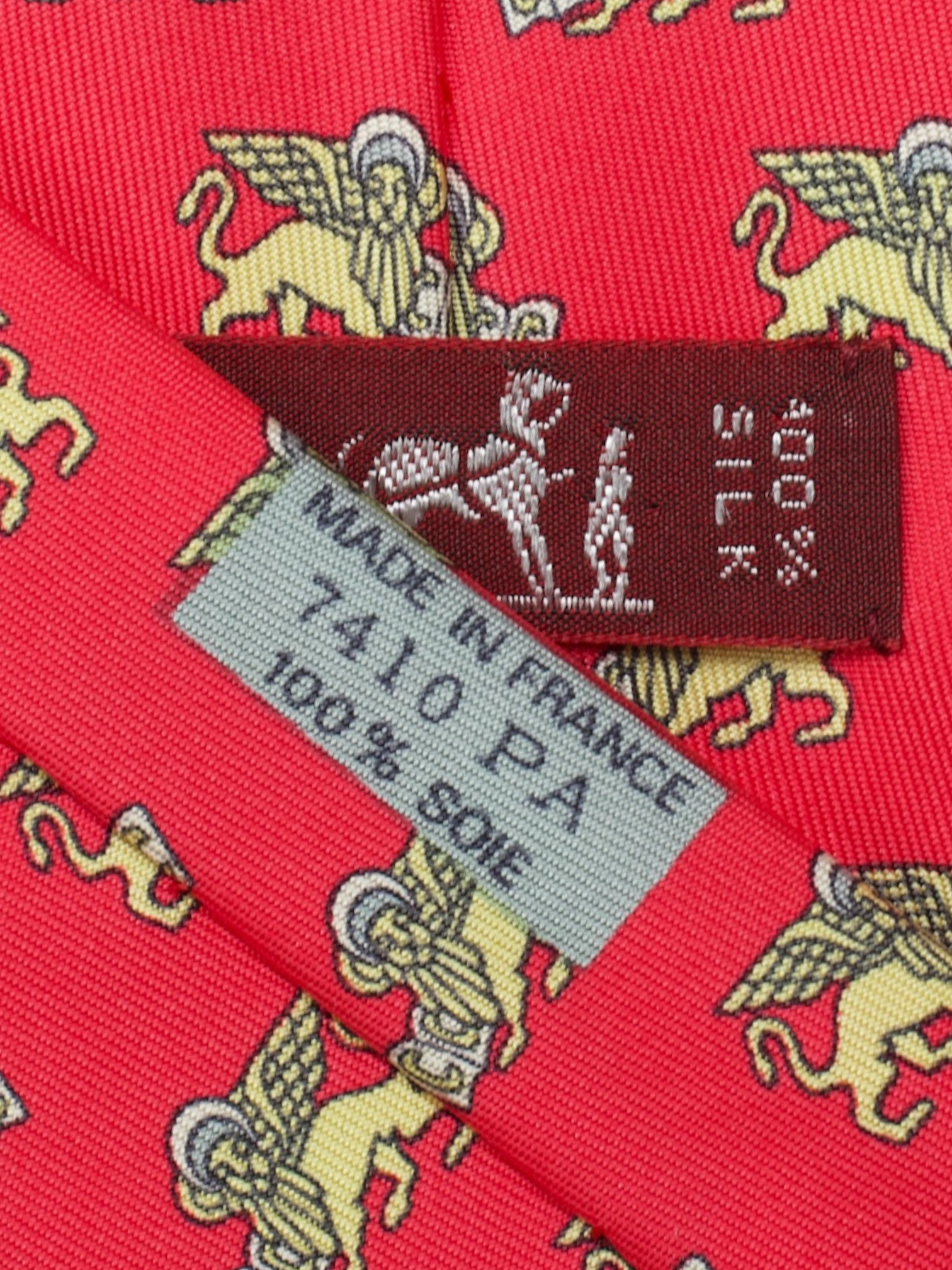 Hermès Red & Yellow "Lion of Saint Mark" Pattern Tie