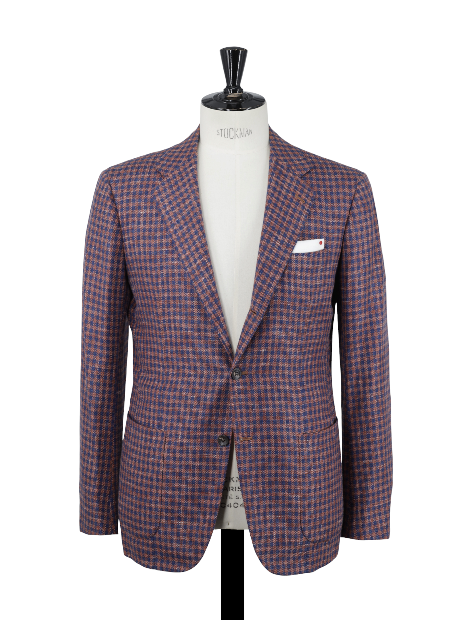 Kiton Dark Blue & Red Cashmere, Wool, Silk, Linen & Stretch Gingham Jacket