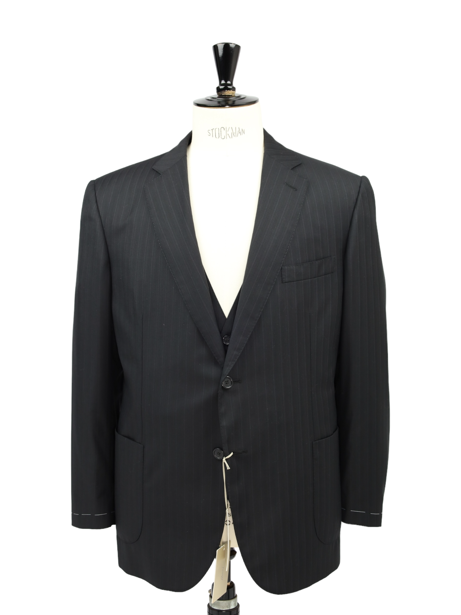 Brioni Black 3-Piece Shadow-Stripe Suit