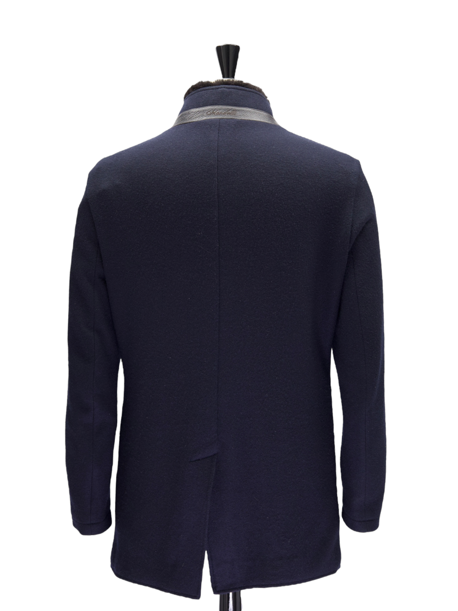 Mandelli Navy Cashmere & Castorino Fur Collar Overcoat