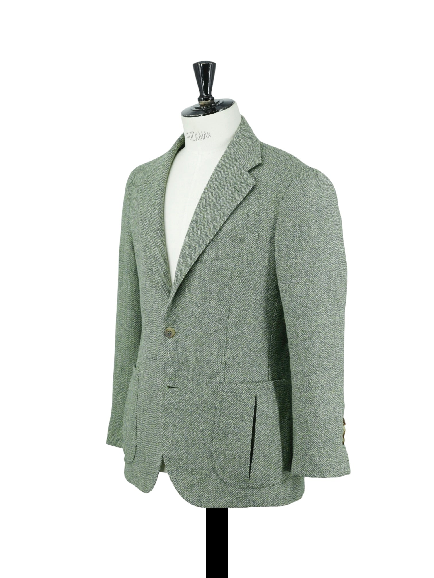 Orazio Luciano Pistache Green Tweed Norfolk-Inspired Herringbone Jacket