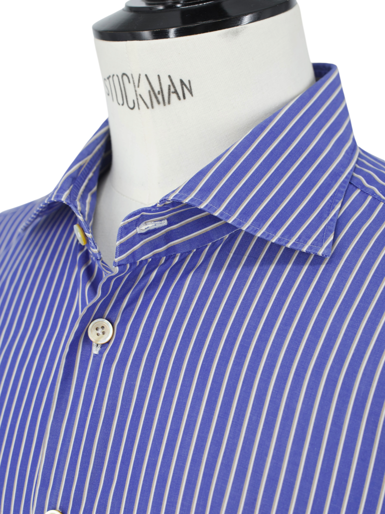 Kiton Blue & Taupe Fine-Cotton Multi-Stripe Napolitan Shirt