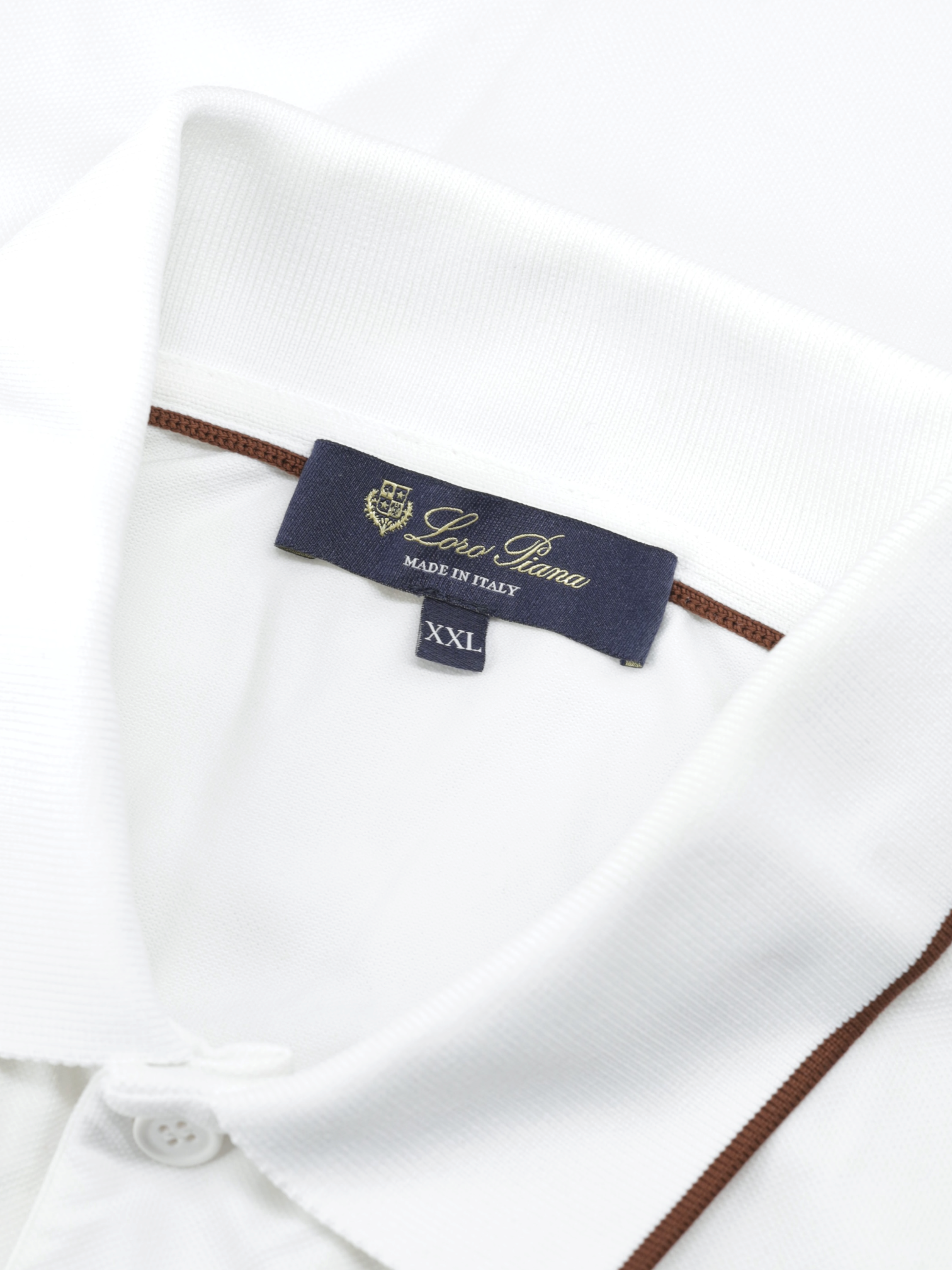Loro Piana White & Brown Micorfibre Stretch "Golf Capsule" Polo