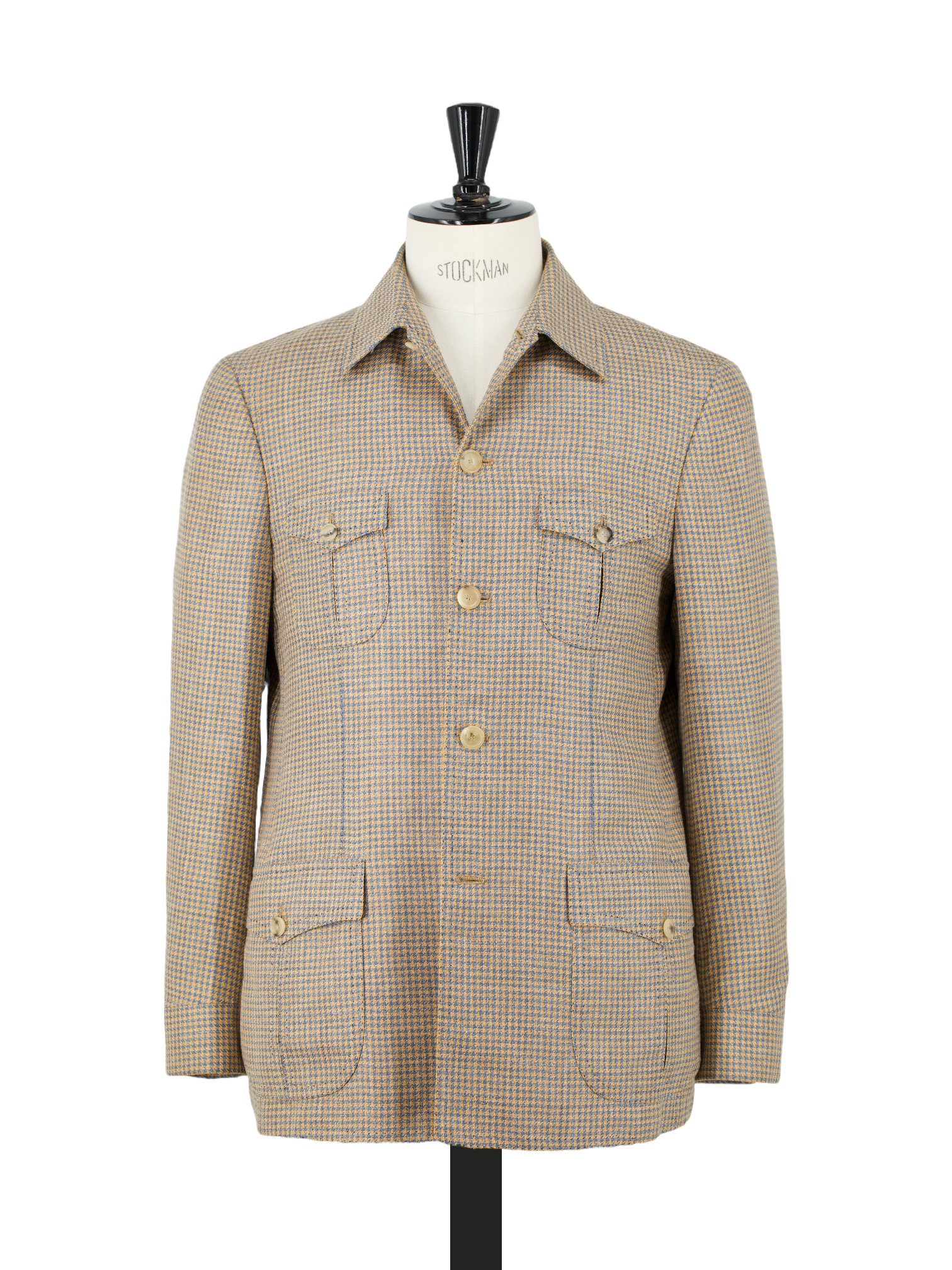 Cesare Attolini Sunset Orange & Chambray Blue Wool, Silk & Linen Pied de Poule Safari-Overshirt