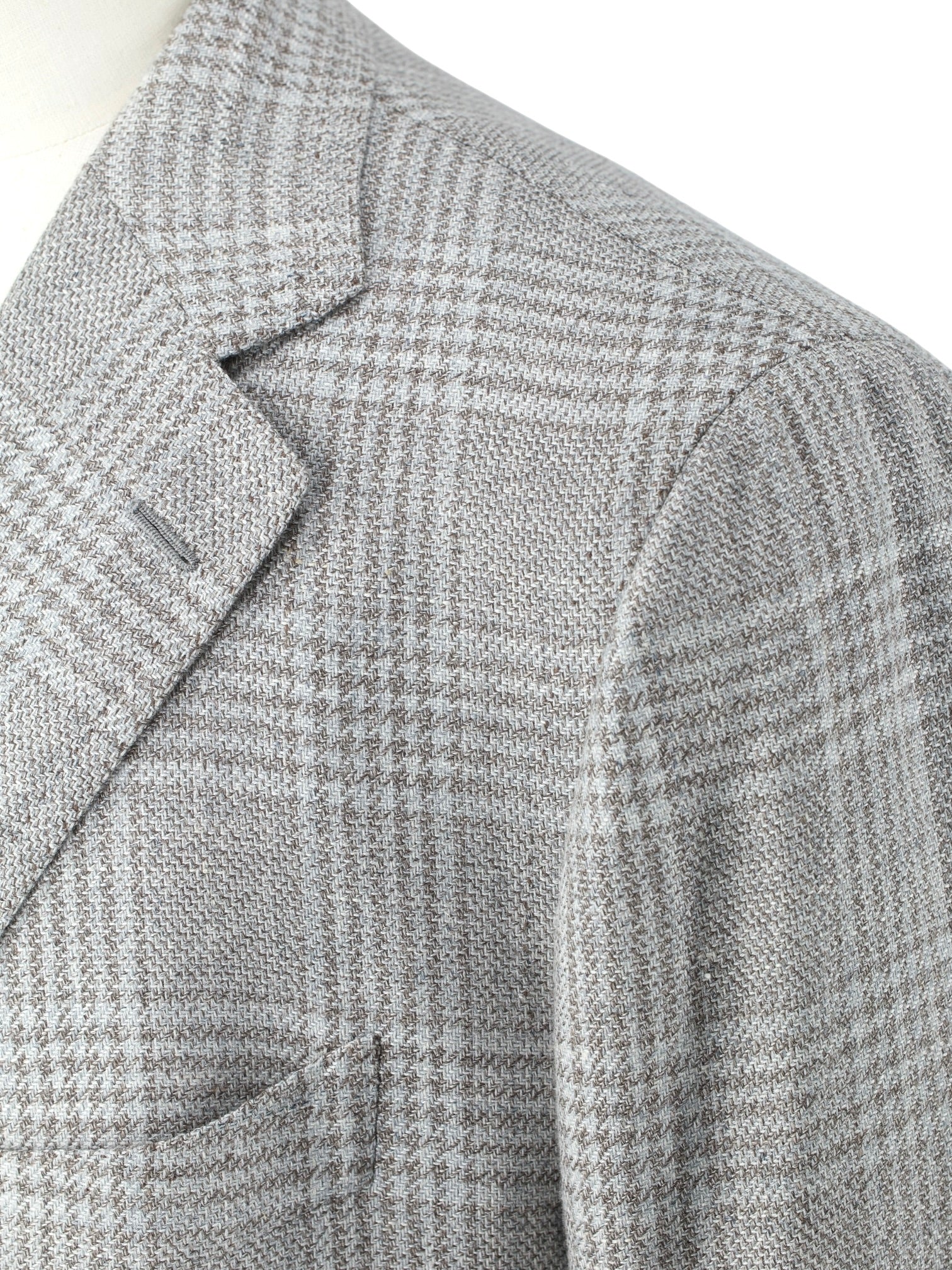 Cesare Attolini Taupe & Ice Blue Wool, Silk & Linen Glenplaid Jacket