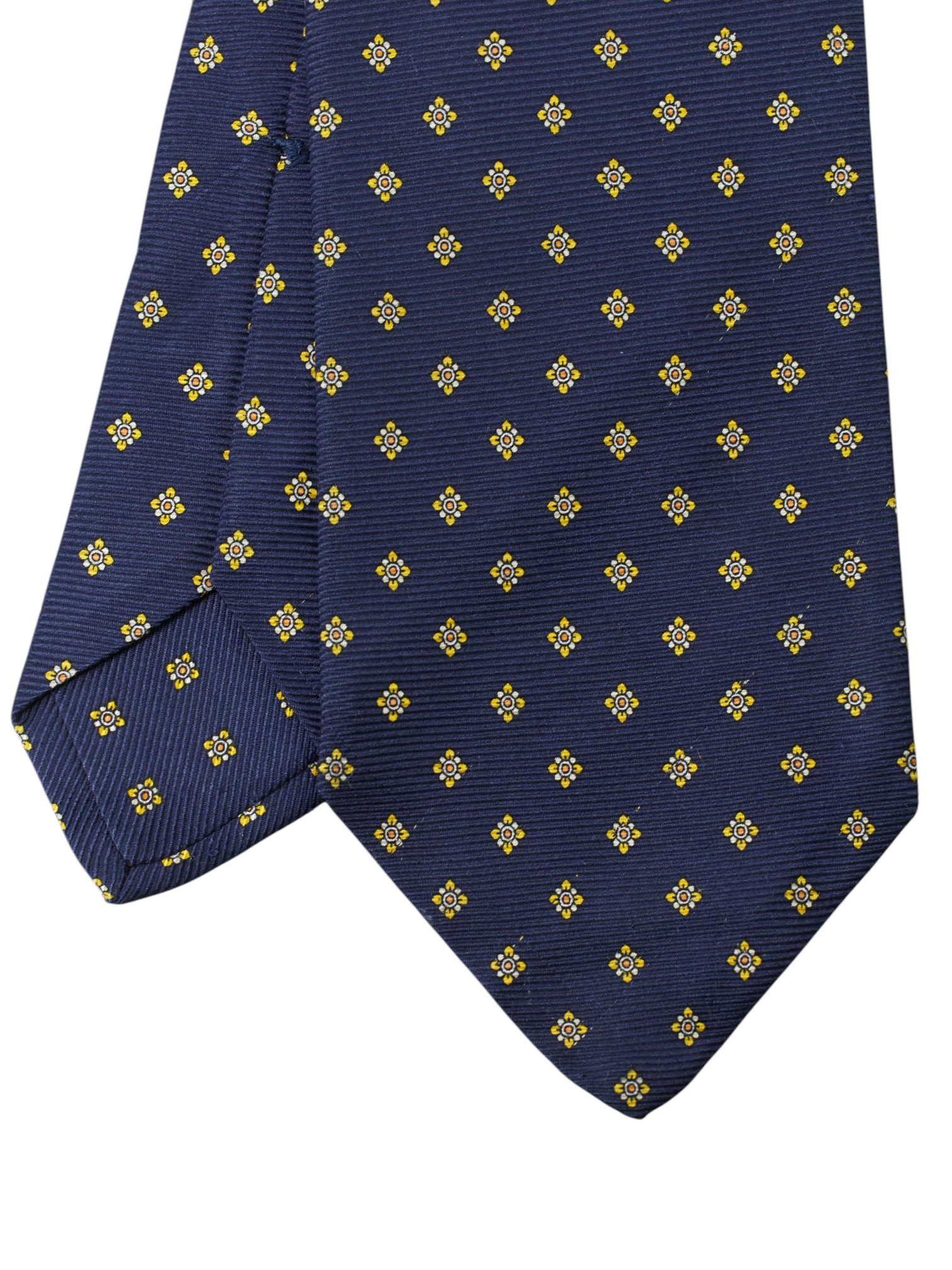 Kiton 5-Fold Navy & Yellow Silk Geometric-Pattern Self-Tipped Tie