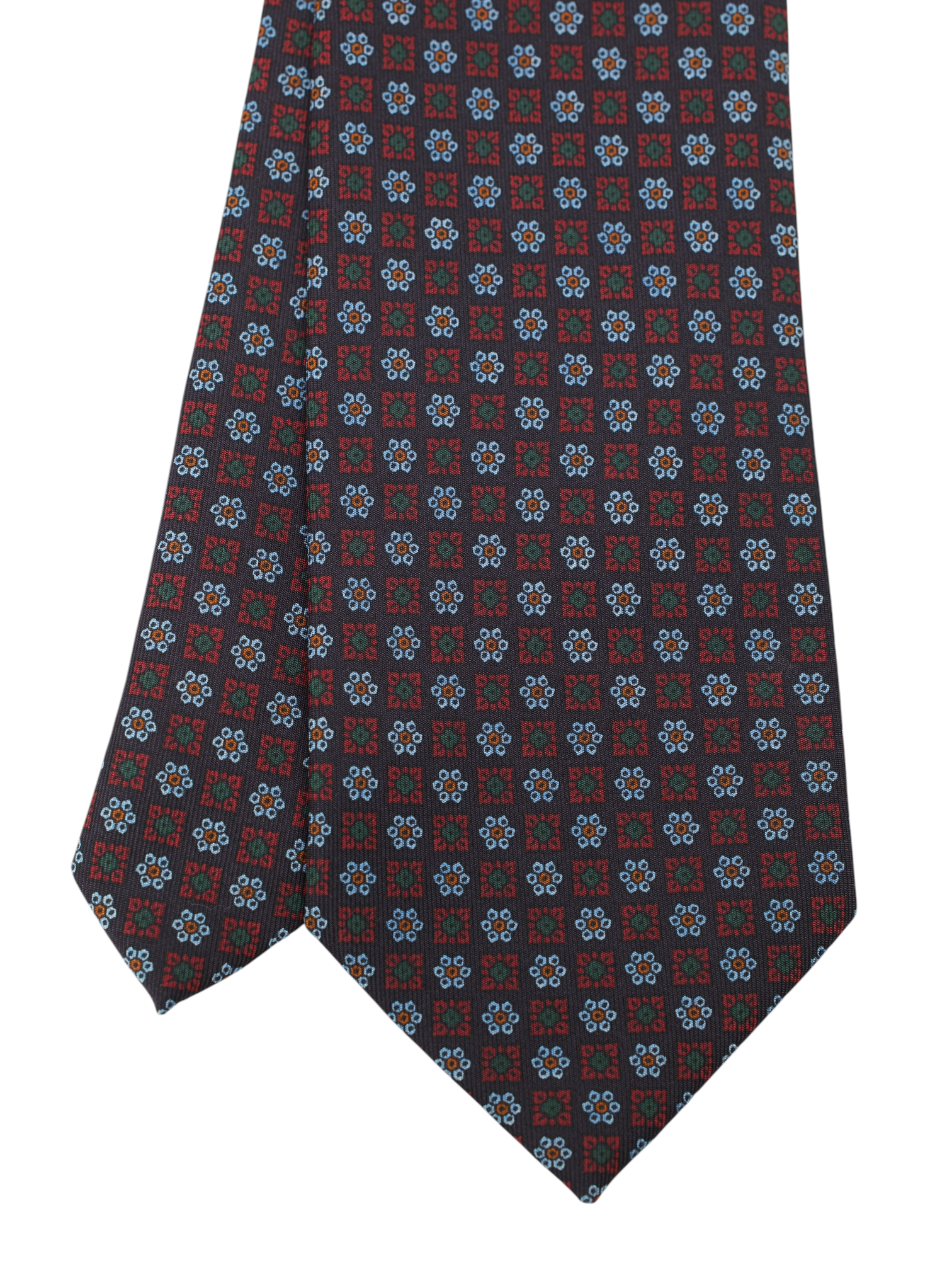 Drake's Dark Brown & Red Silk Floral Pattern Tie