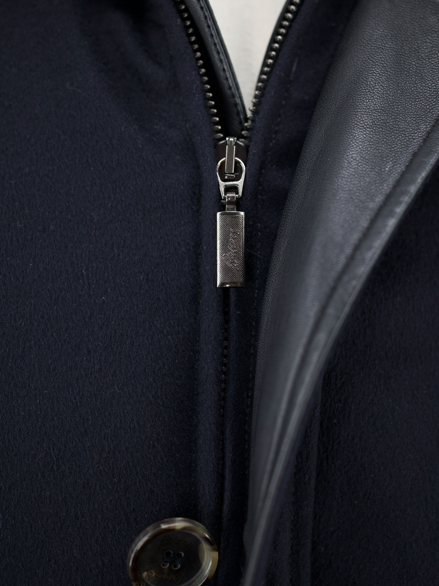 Brioni Navy Pure Cashmere Castorino-Fur Collar Coat