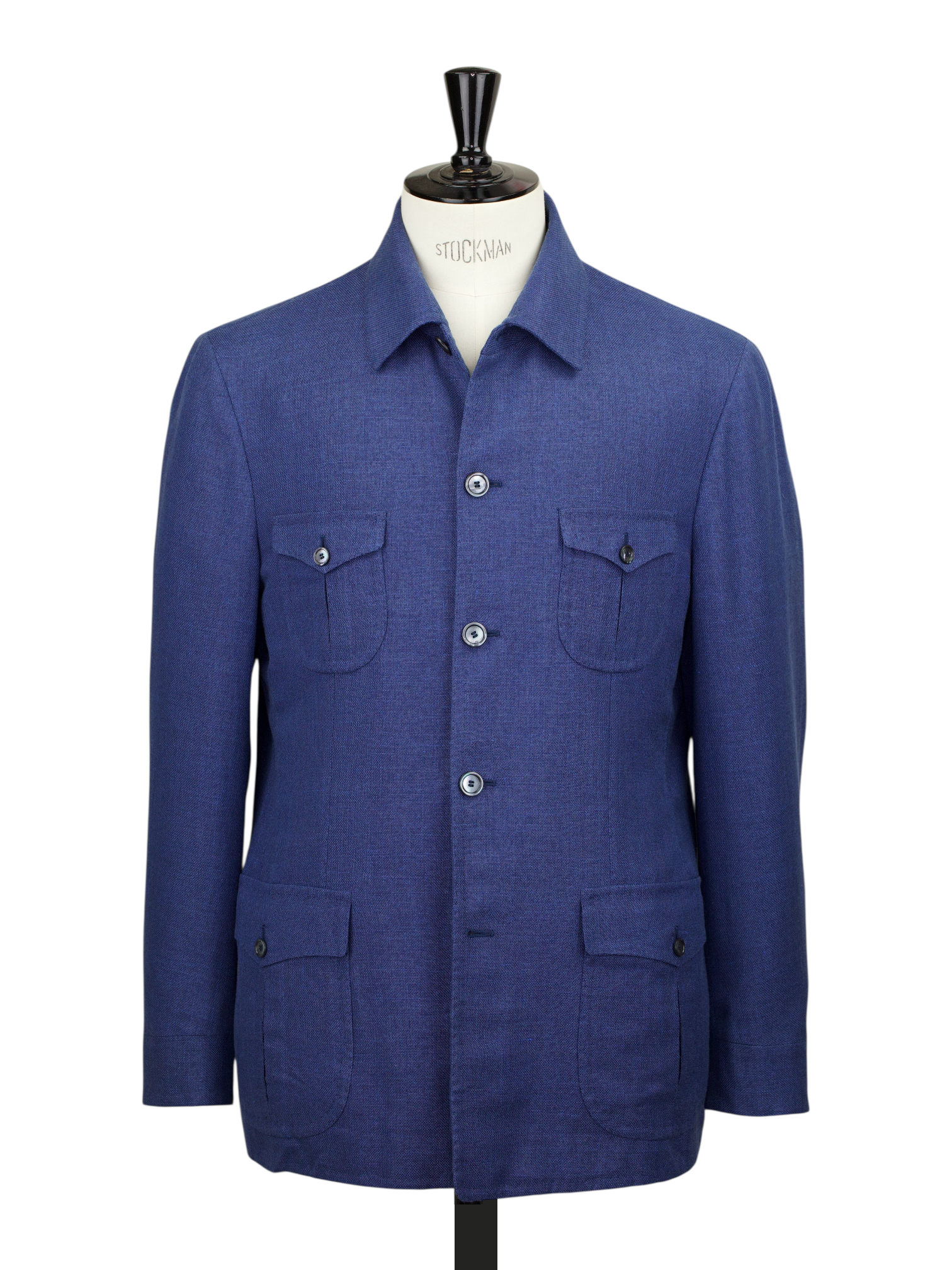 Cesare Attolini Cobalt Blue Wool, Silk & Linen Hopsack Safari-Overshirt