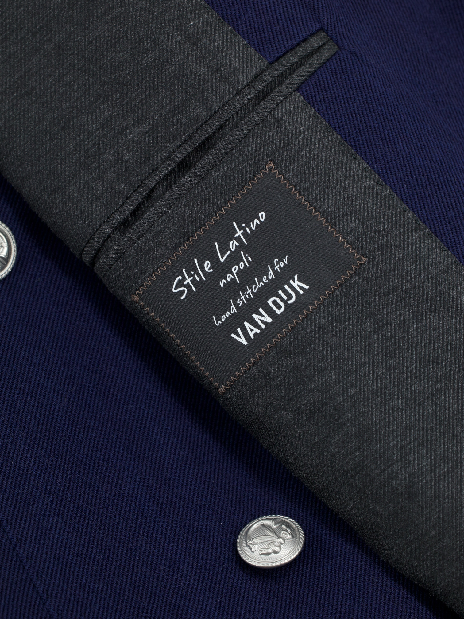 Stile Latino Marine Blue Double-Breasted Cotton-Twill Blazer Jacket