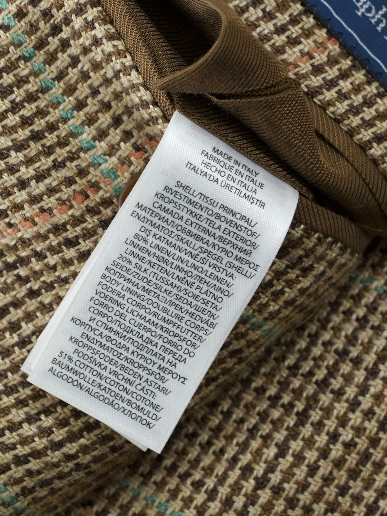 Ralph Lauren Light Brown Linen & Silk Blend Summer-Tweed Check Jacket