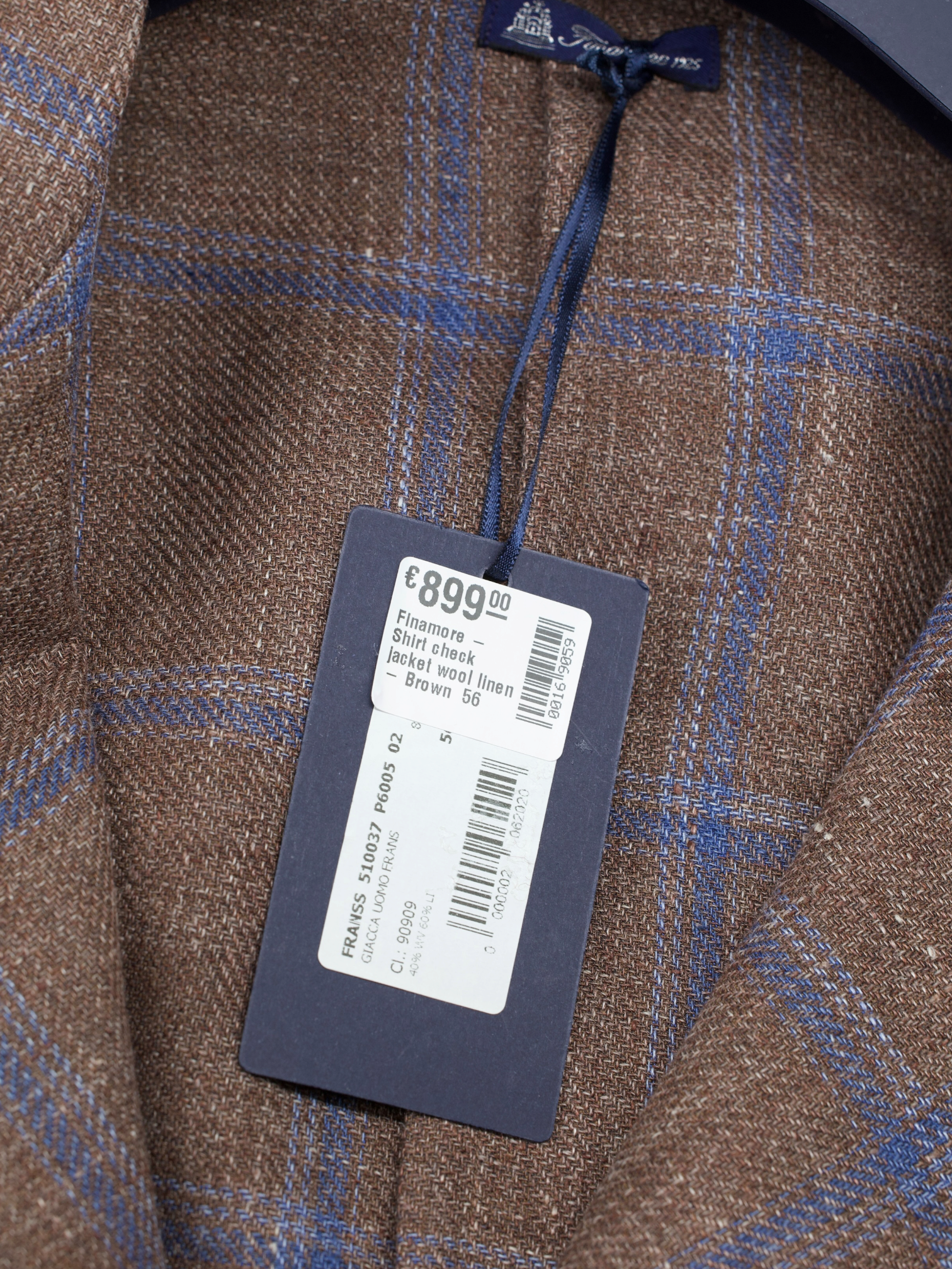 Finamore Brown & Blue Wool & Linen Checkered Shirt Jacket