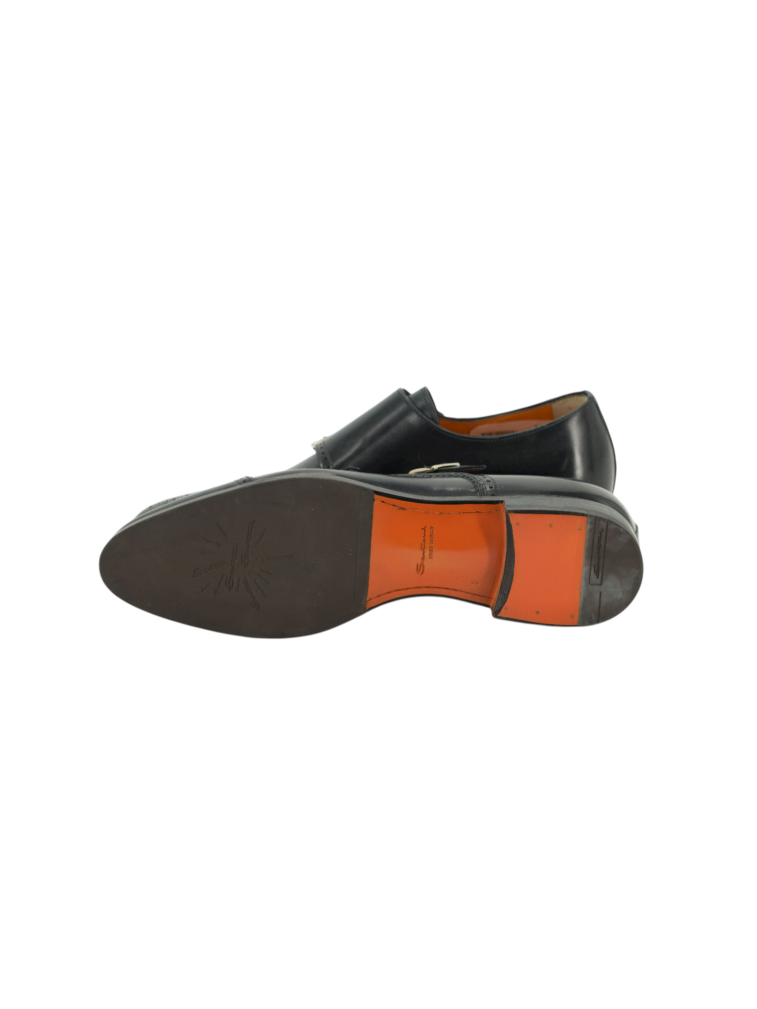 Santoni Black Calfleather Perforated-Captoe Double Monk Shoes