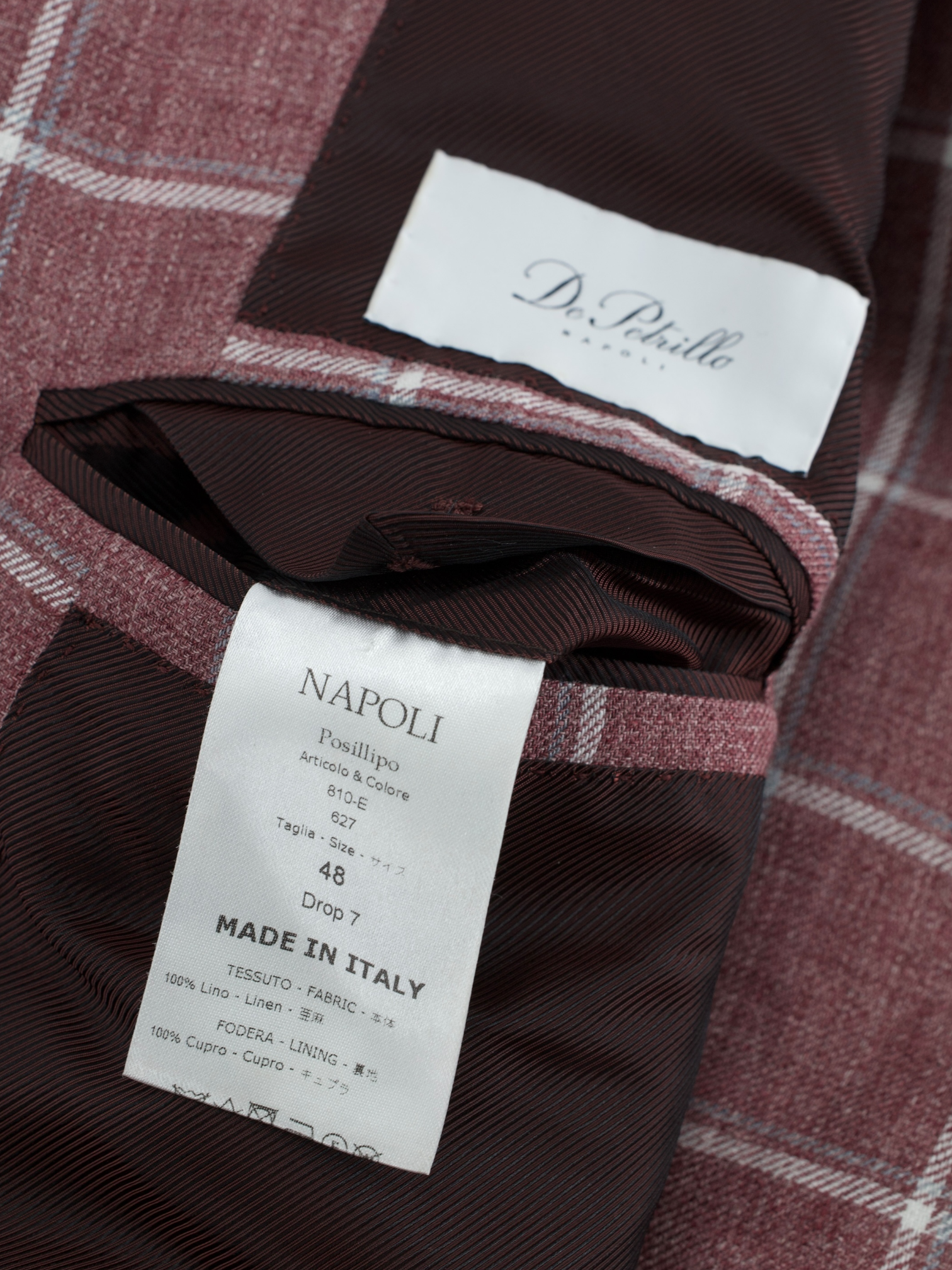 De Petrillo Old Pink & White Pure Linen Windowpane Jacket