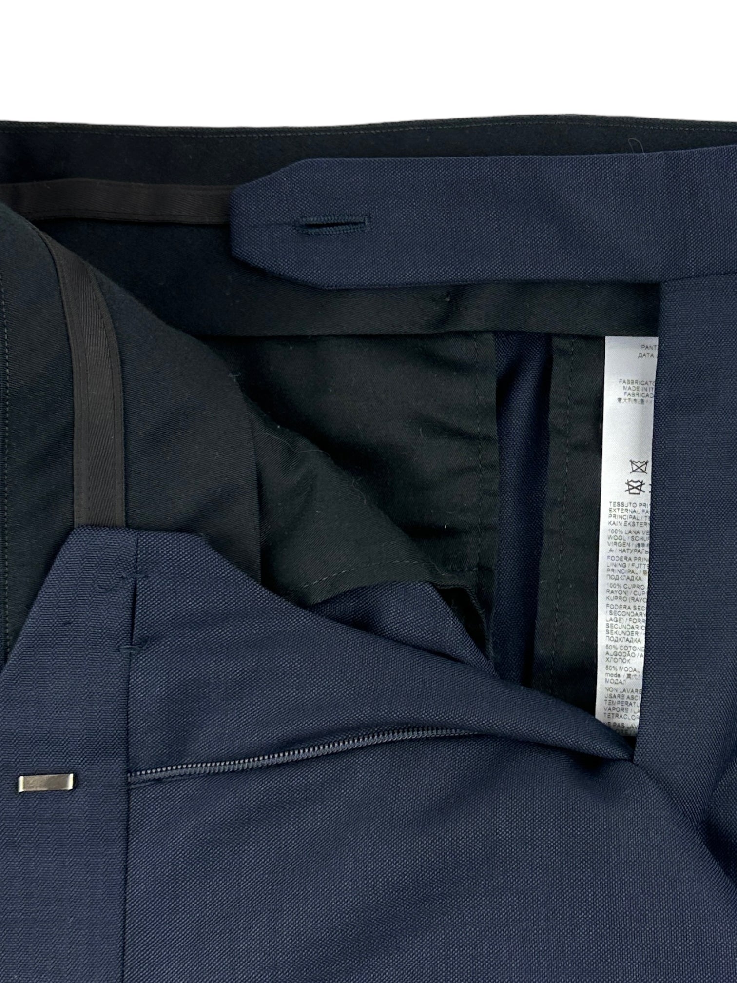 Brioni Blue Micro-Pattern Wool Trousers