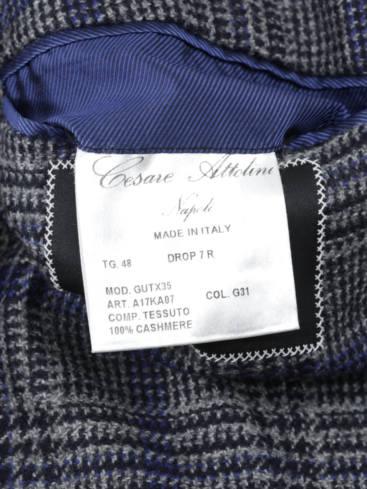 Cesare Attolini Grey & Royal Blue Pure Cashmere Prince of Wales Jacket