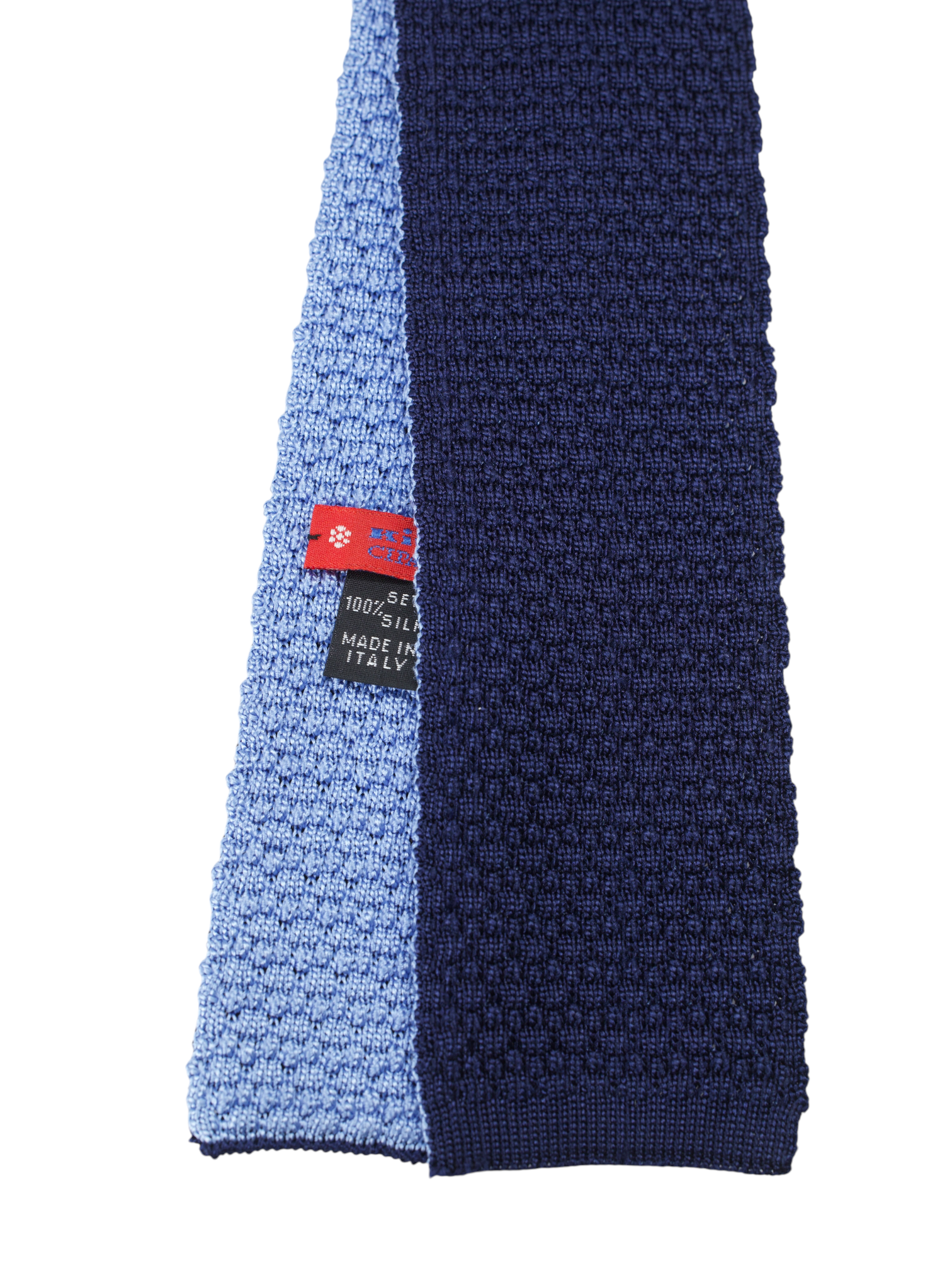 Kiton Navy & Steel Blue Reversible Knitted Silk Tie