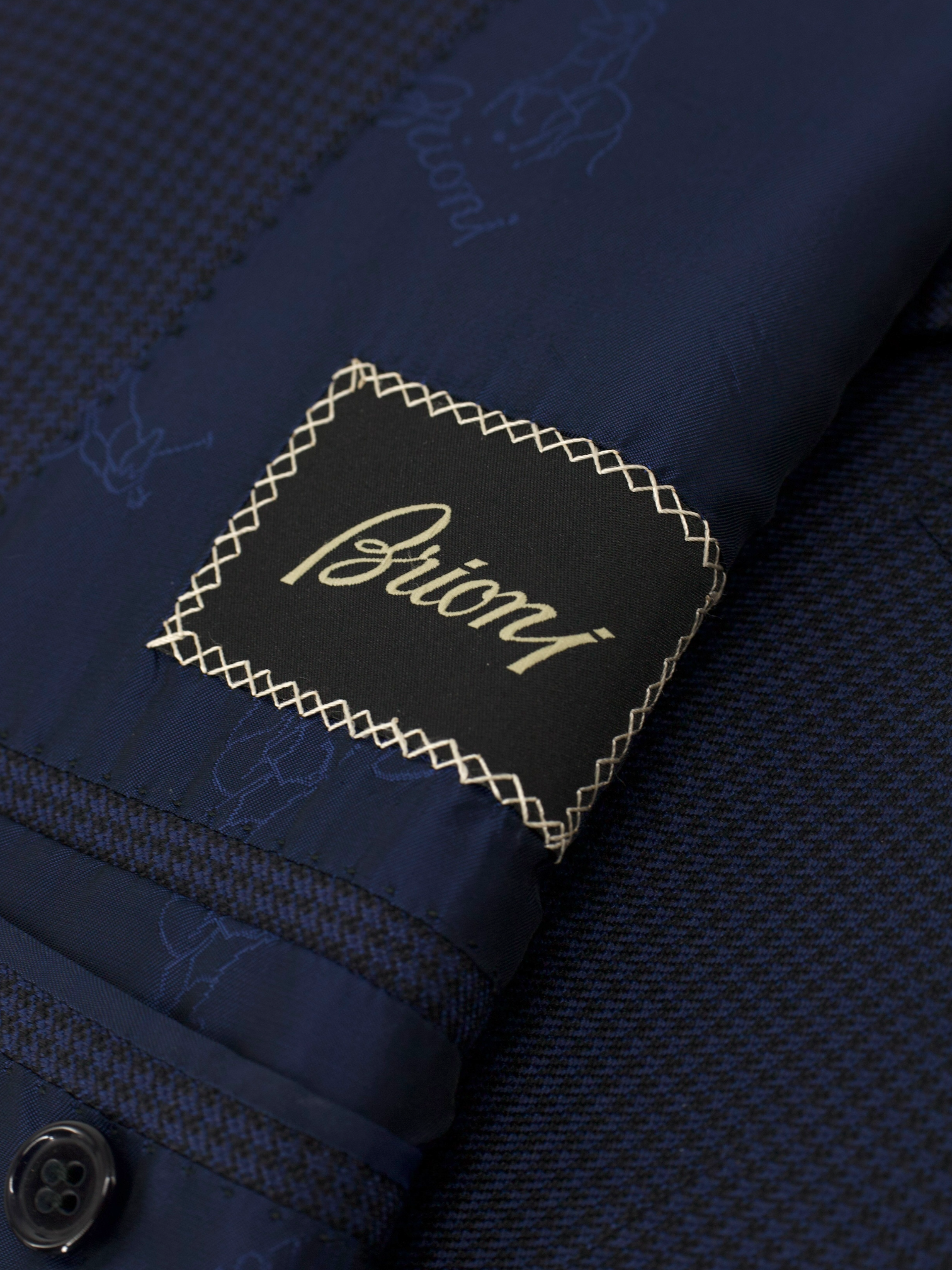 Brioni Dark Blue Silk & Wool Pied de Poule Palatino Jacket