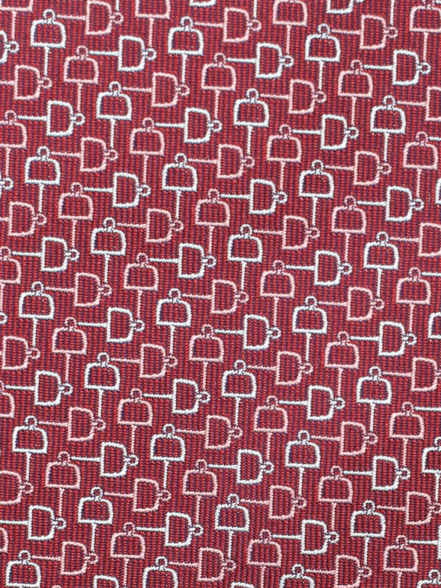 Hermès Red & White Silk Chain-Interlock Tie