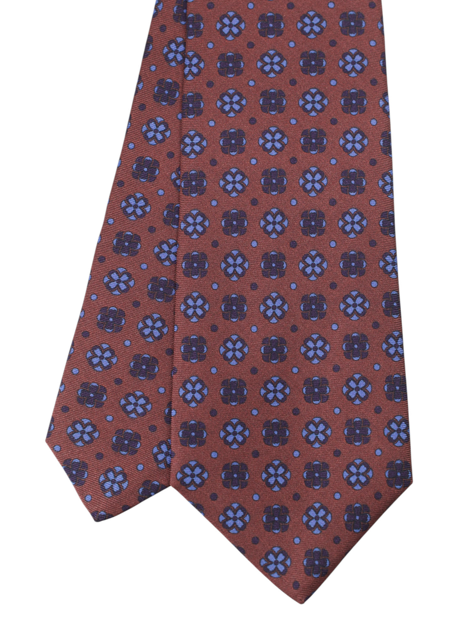 Kiton 5-Fold Dark Red & Purple Silk Geometric Floral Tie