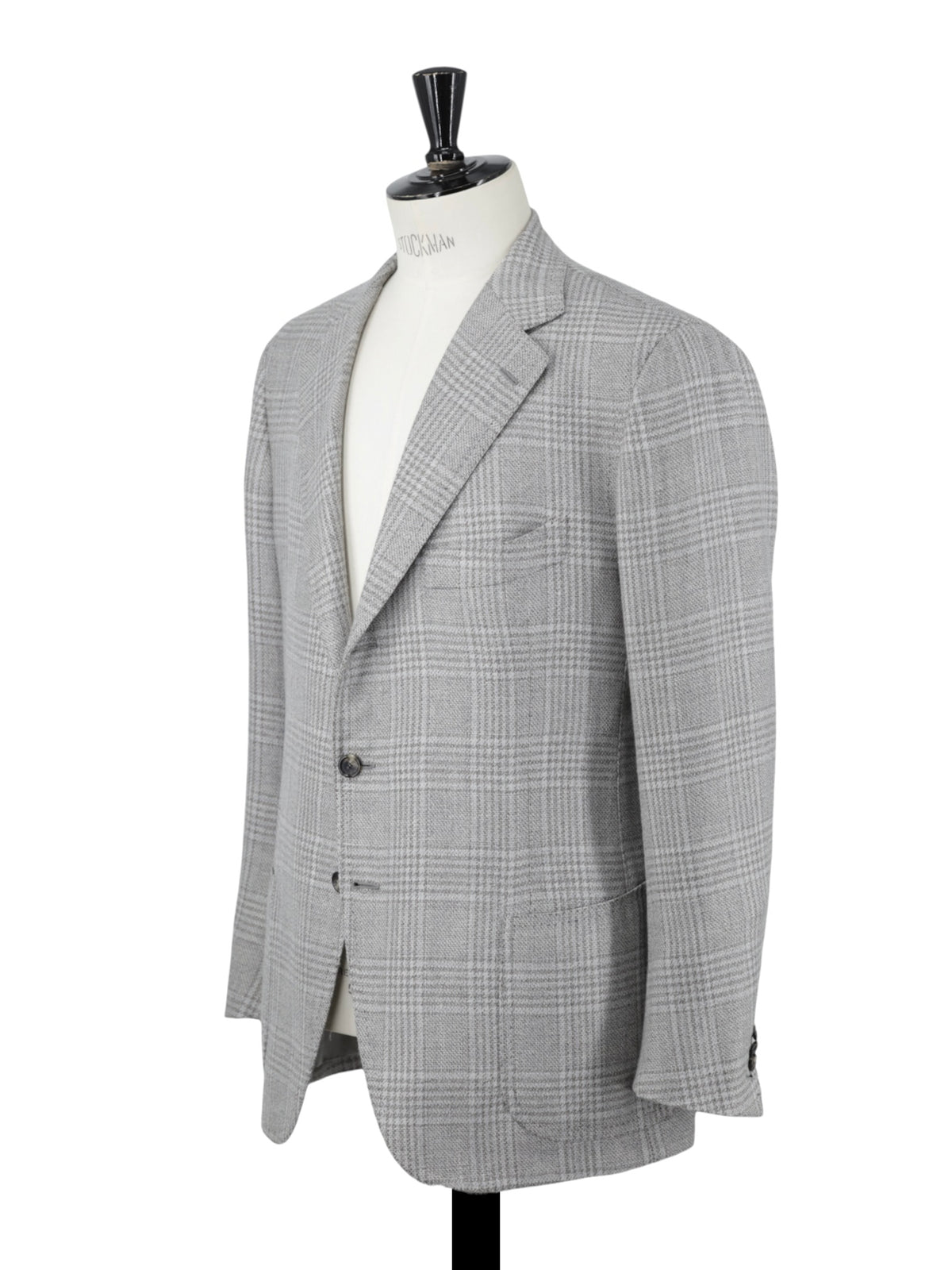 Cesare Attolini Taupe & Ice Blue Wool, Silk & Linen Glenplaid Jacket