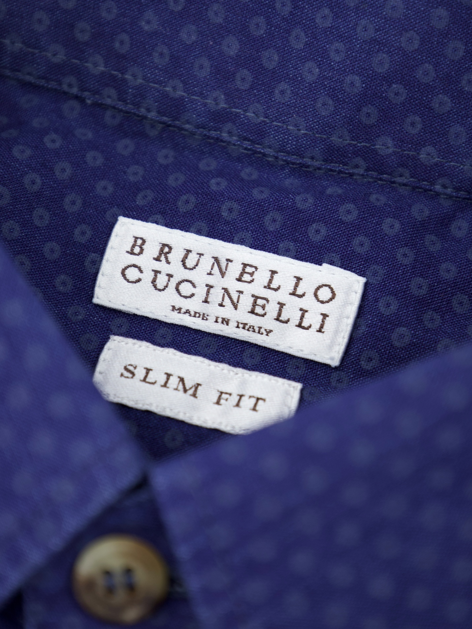 Brunello Cucinelli Denim Blue Geometric Cotton Shirt