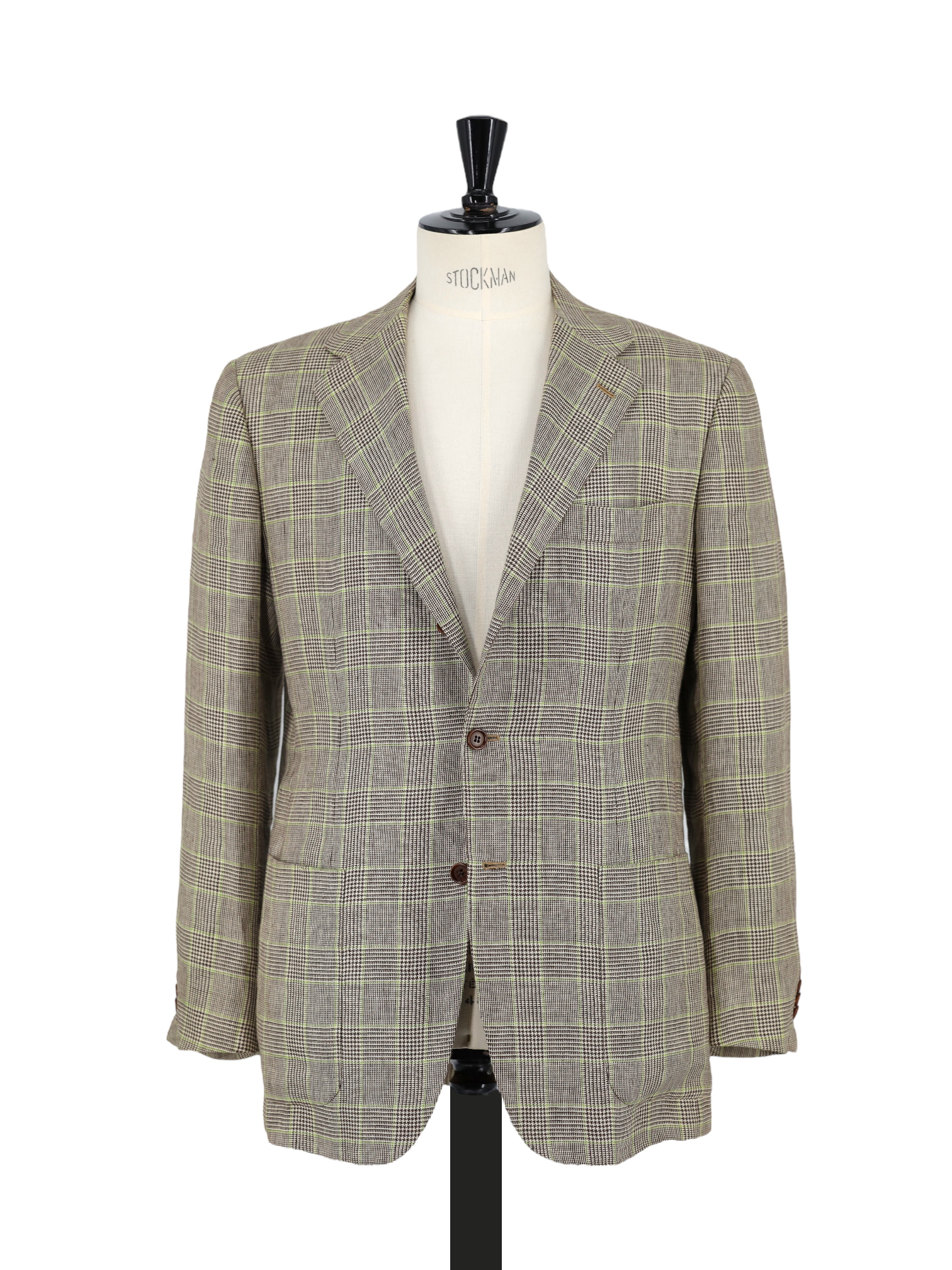 Kiton Light Brown & Lime Green Pure Linen Prince of Wales Jacket