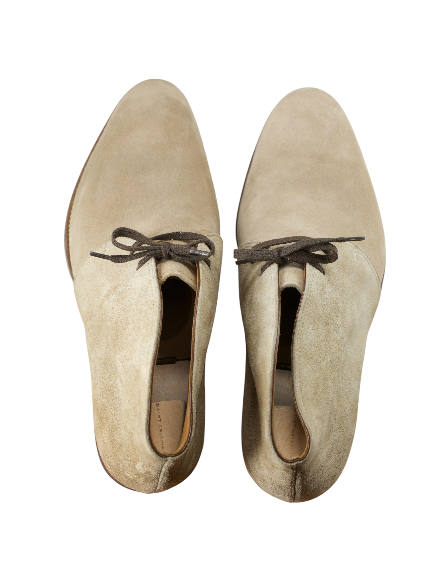 Saint Crispin's Beige Suede Curved-Topline Chukka Boots